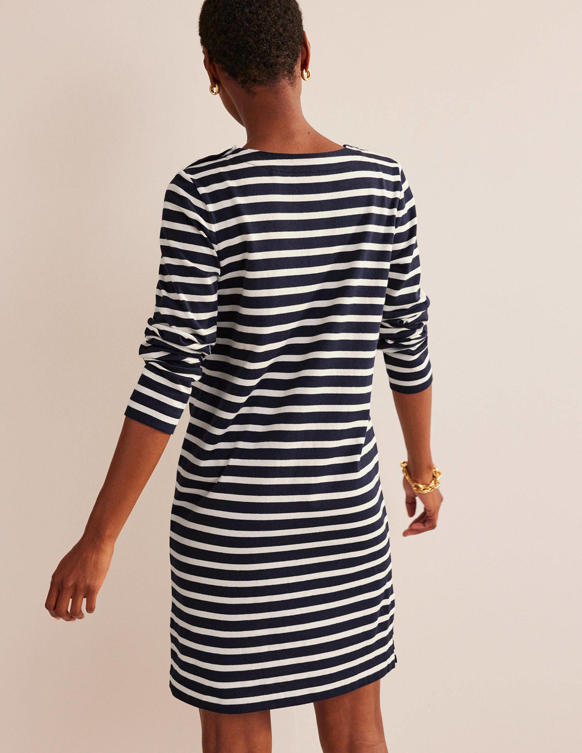 Sophie Jersey-Kleid im Bretonstil-Marineblau, Naturweiß Gestreift - Image 3