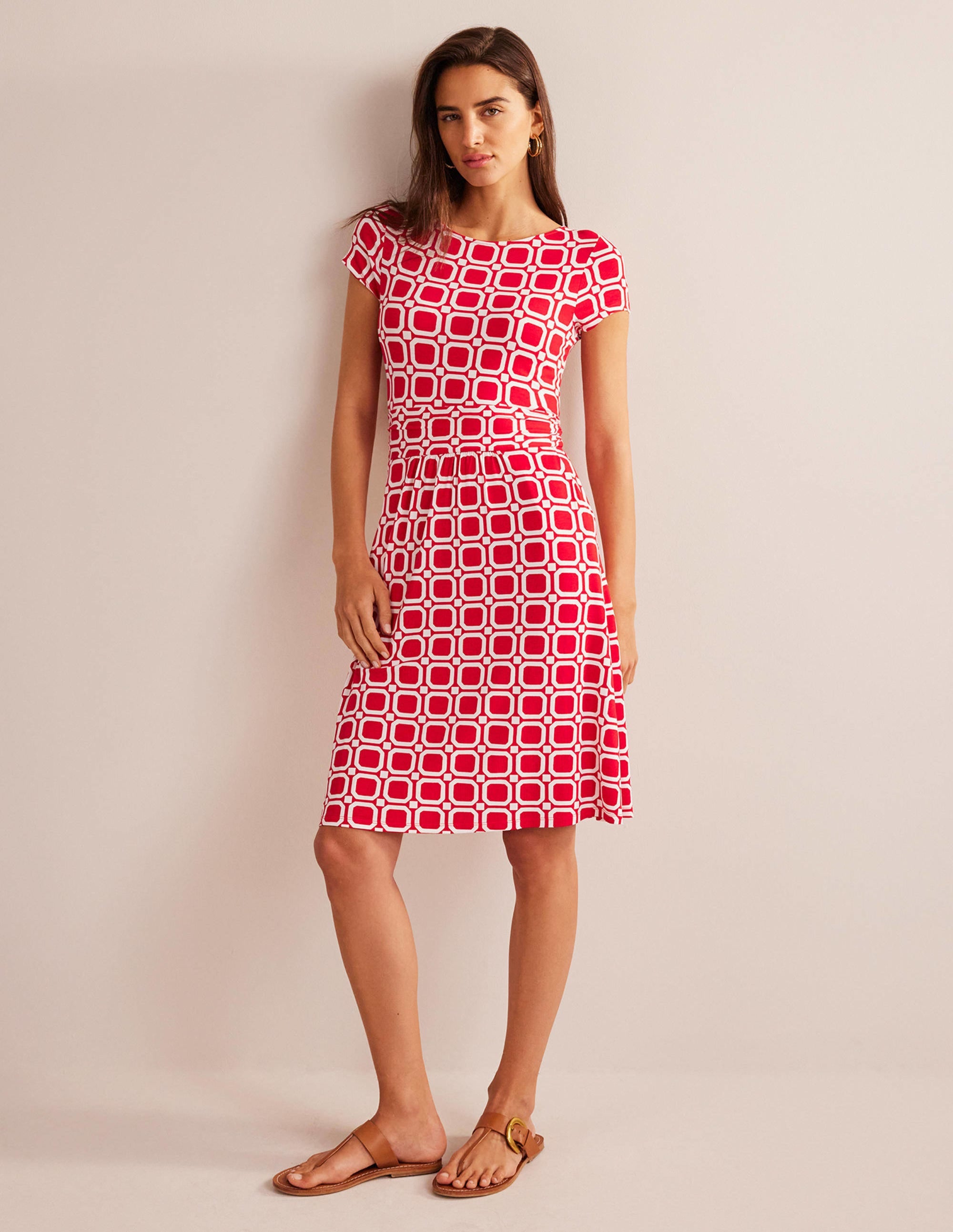 Robe Amelie en jersey-Piment fort, motif Block Cube - Image 1