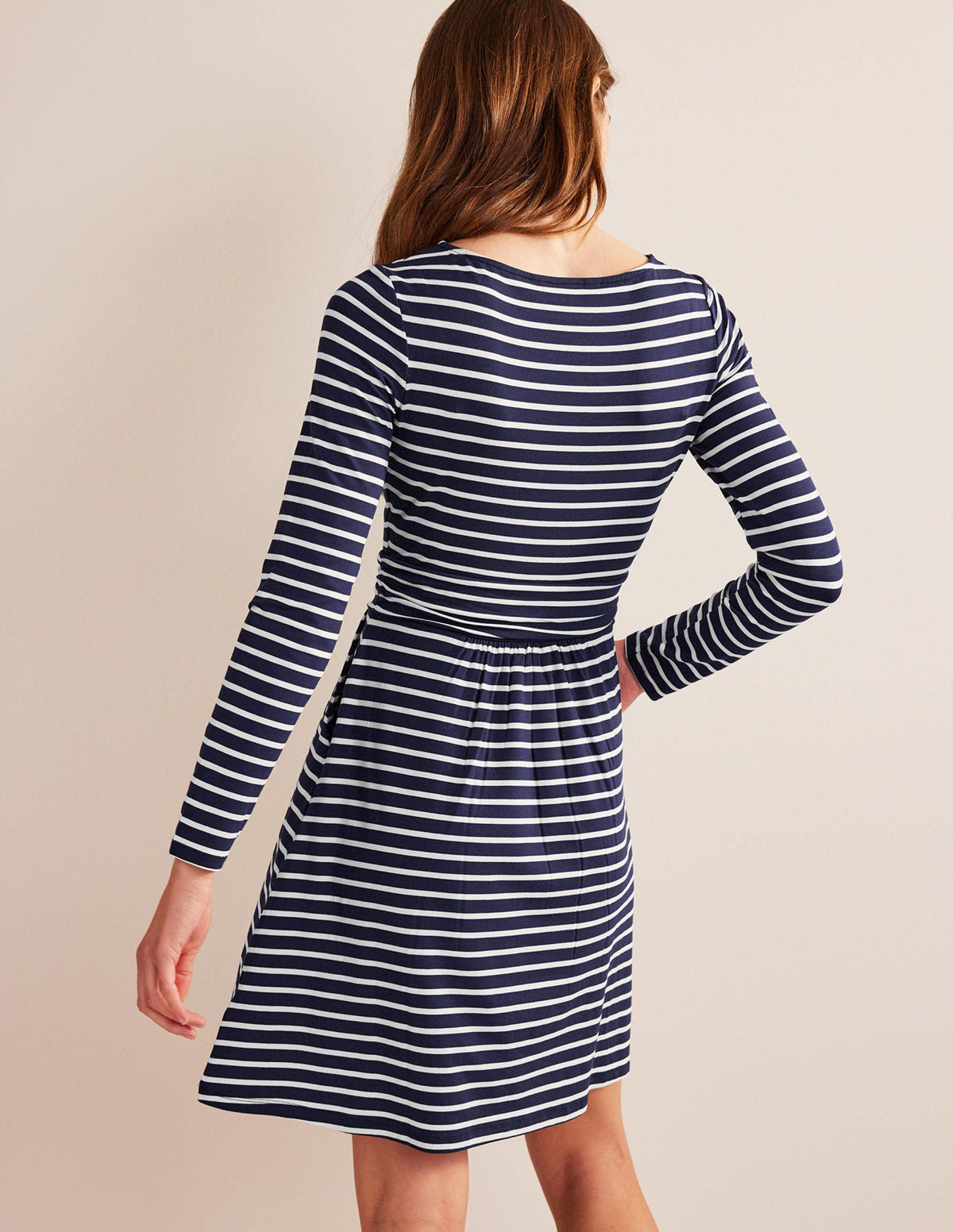 Abigail Jersey Dress-Navy, Ivory Stripe - Image 3