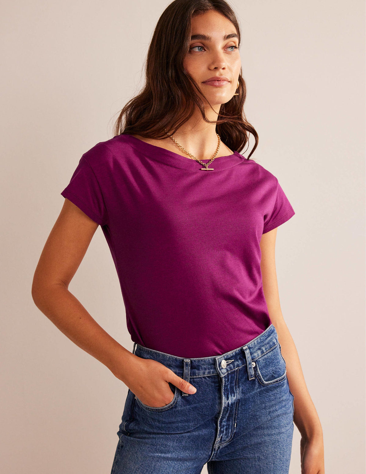 T-shirt à col bateau ultra-doux-Prune de Damas-1