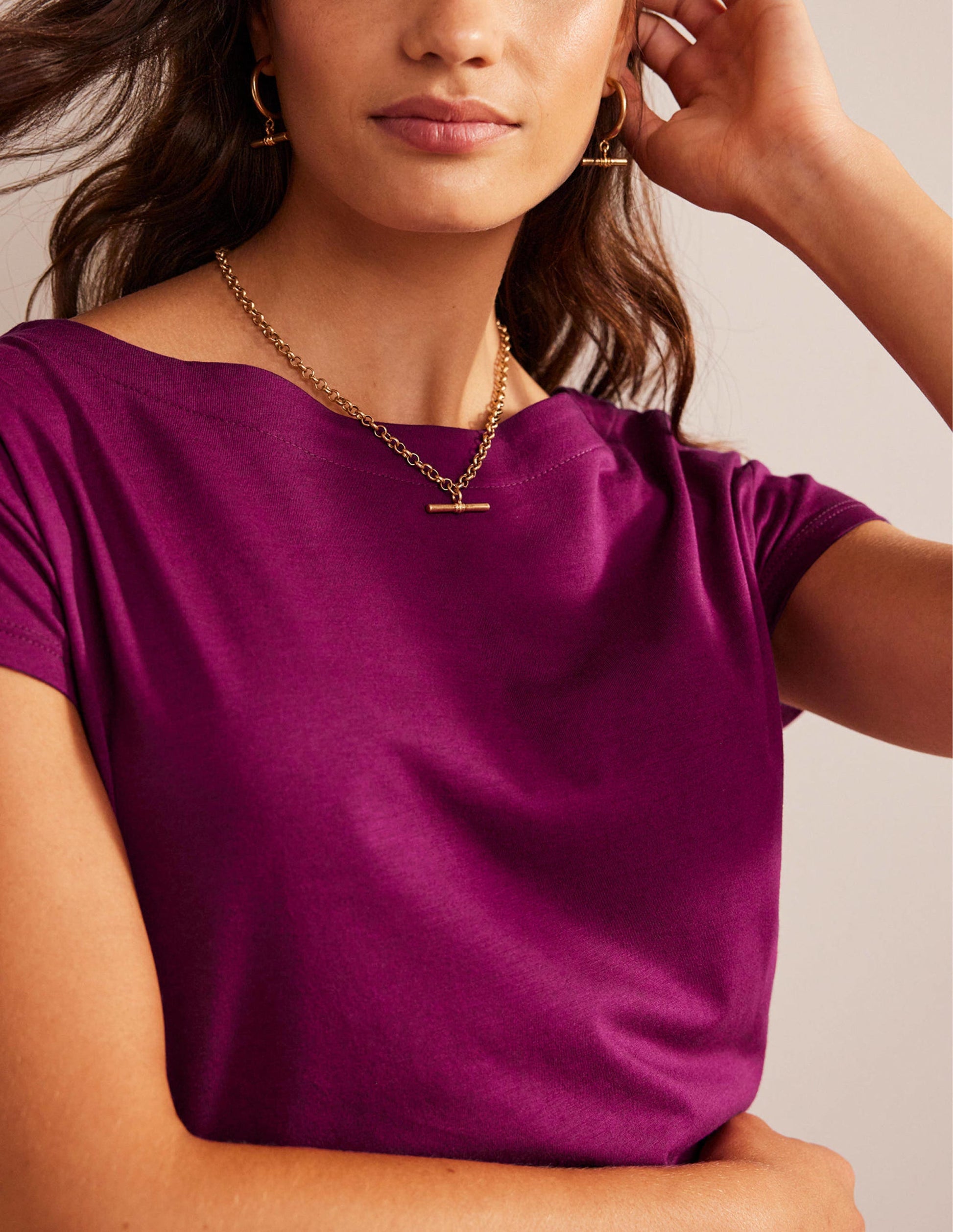 T-shirt à col bateau ultra-doux-Prune de Damas-2