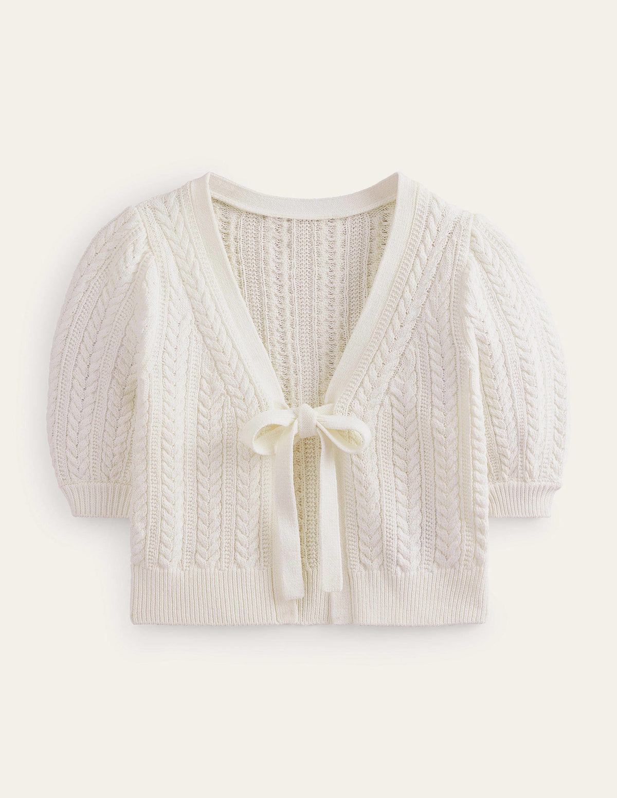 Verkürzte Strickjacke mit Schleife-Warmes Naturweiß - Image 5