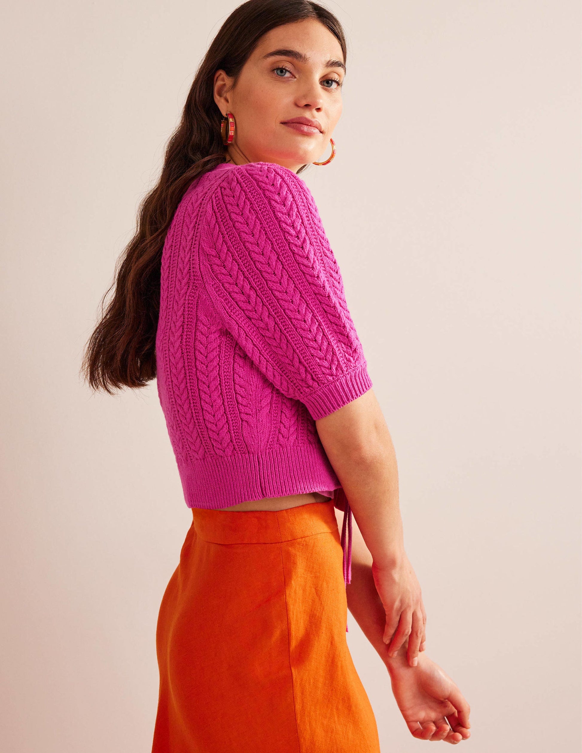 Verkürzte Strickjacke mit Schleife-Phlox-Rosa-5