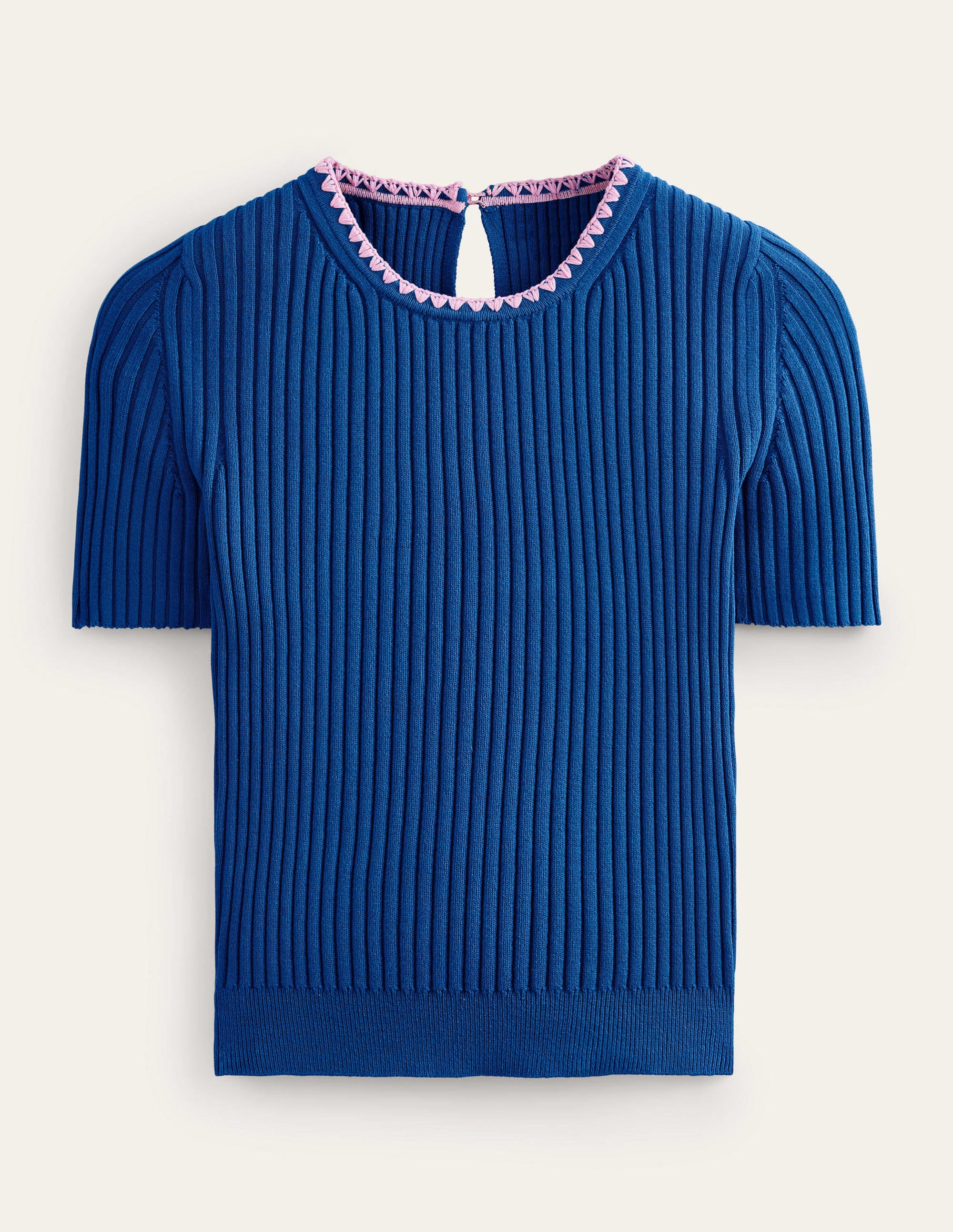 Crochet-Trim Knitted T-Shirt-Sapphire - Image 6