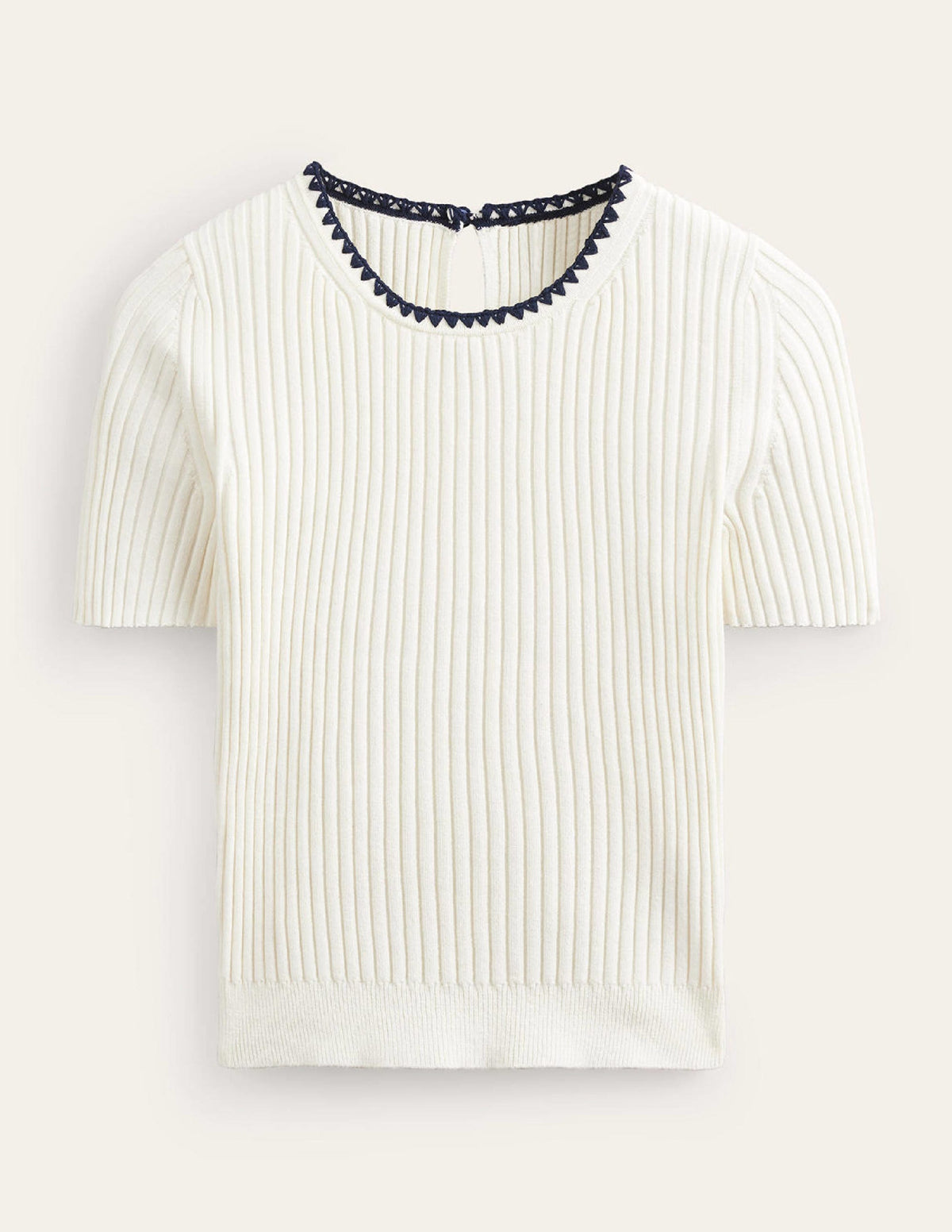 Strick-T-Shirt mit Häkelrand-Naturweiß-5