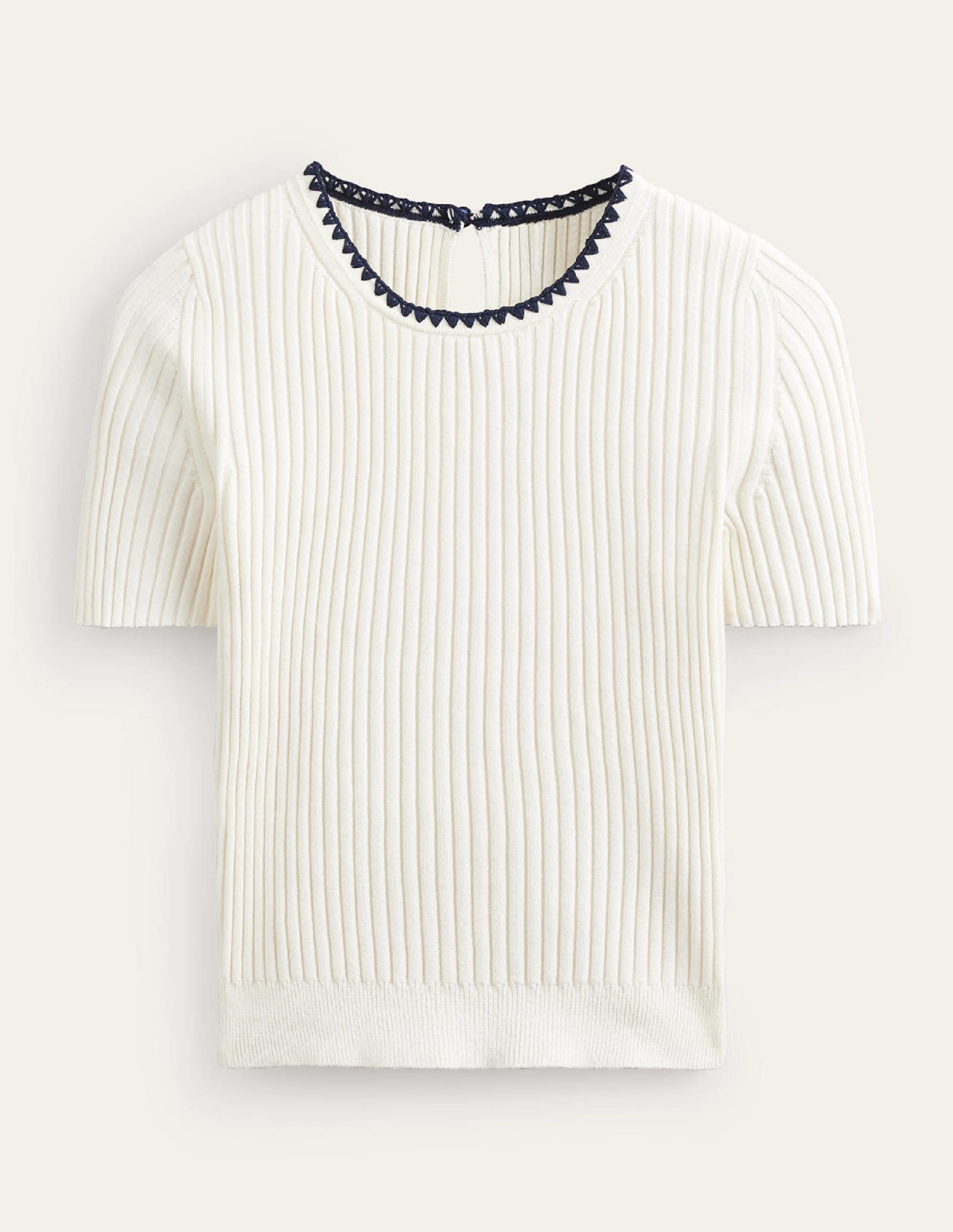 Strick-T-Shirt mit Häkelrand-Naturweiß - Image 5
