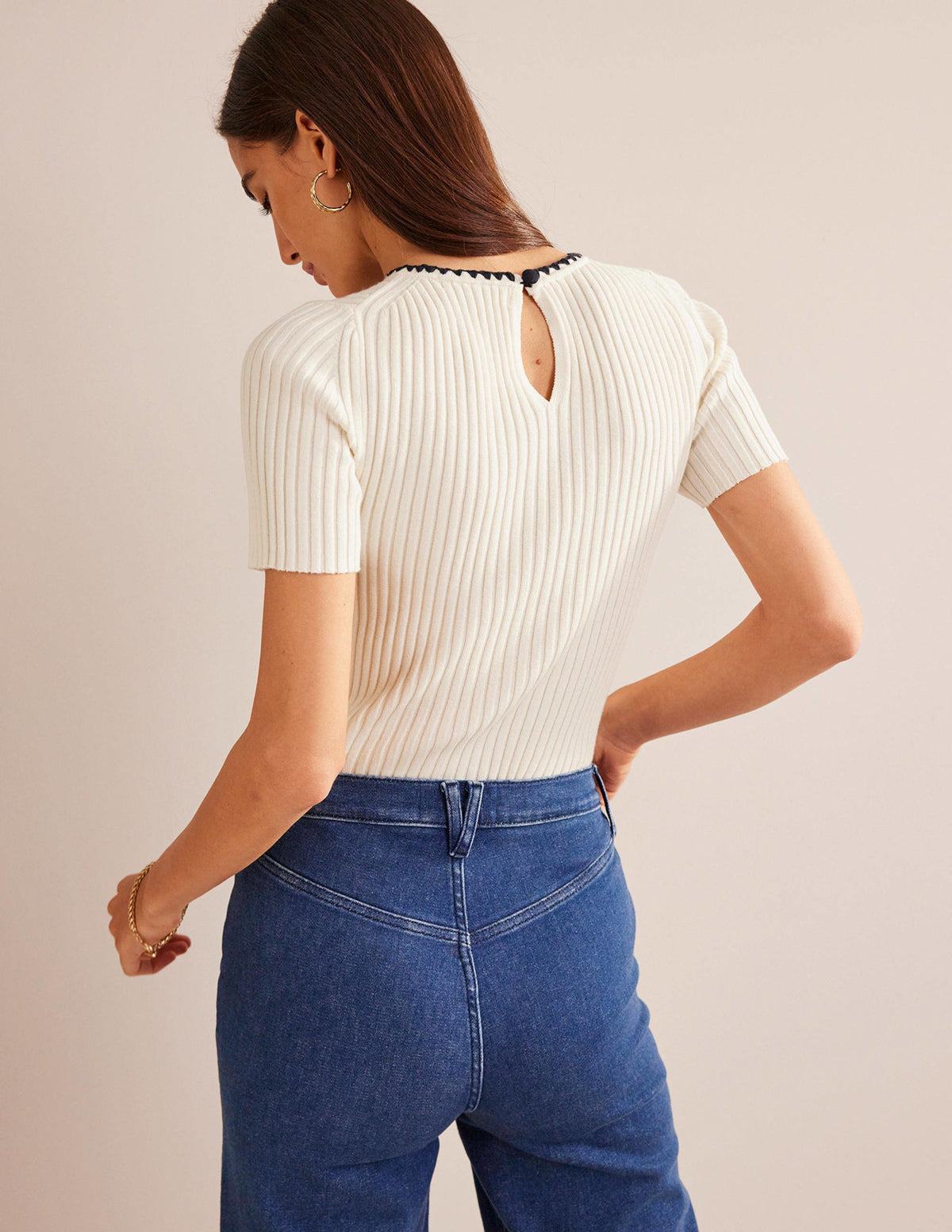 Strick-T-Shirt mit Häkelrand-Naturweiß-3