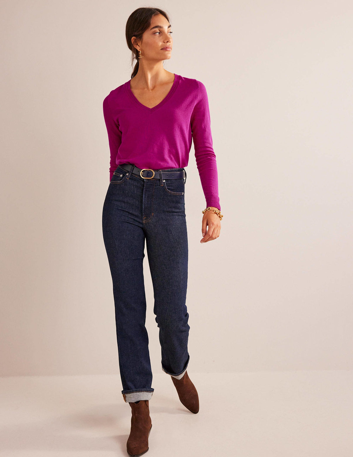 Catriona Pullover aus Baumwolle mit V-Ausschnitt-Festival-Fuchsia - Image 3