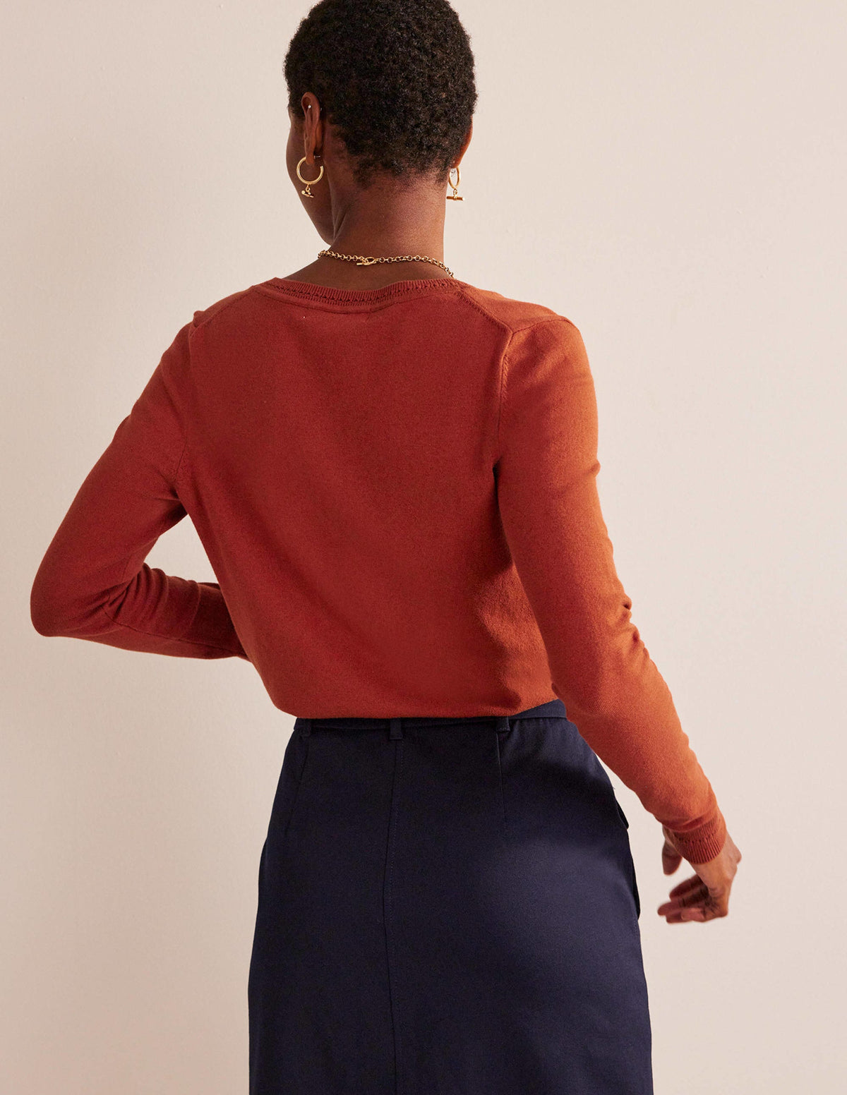 Catriona Pullover aus Baumwolle mit V-Ausschnitt-Kastanienbraun - Image 3