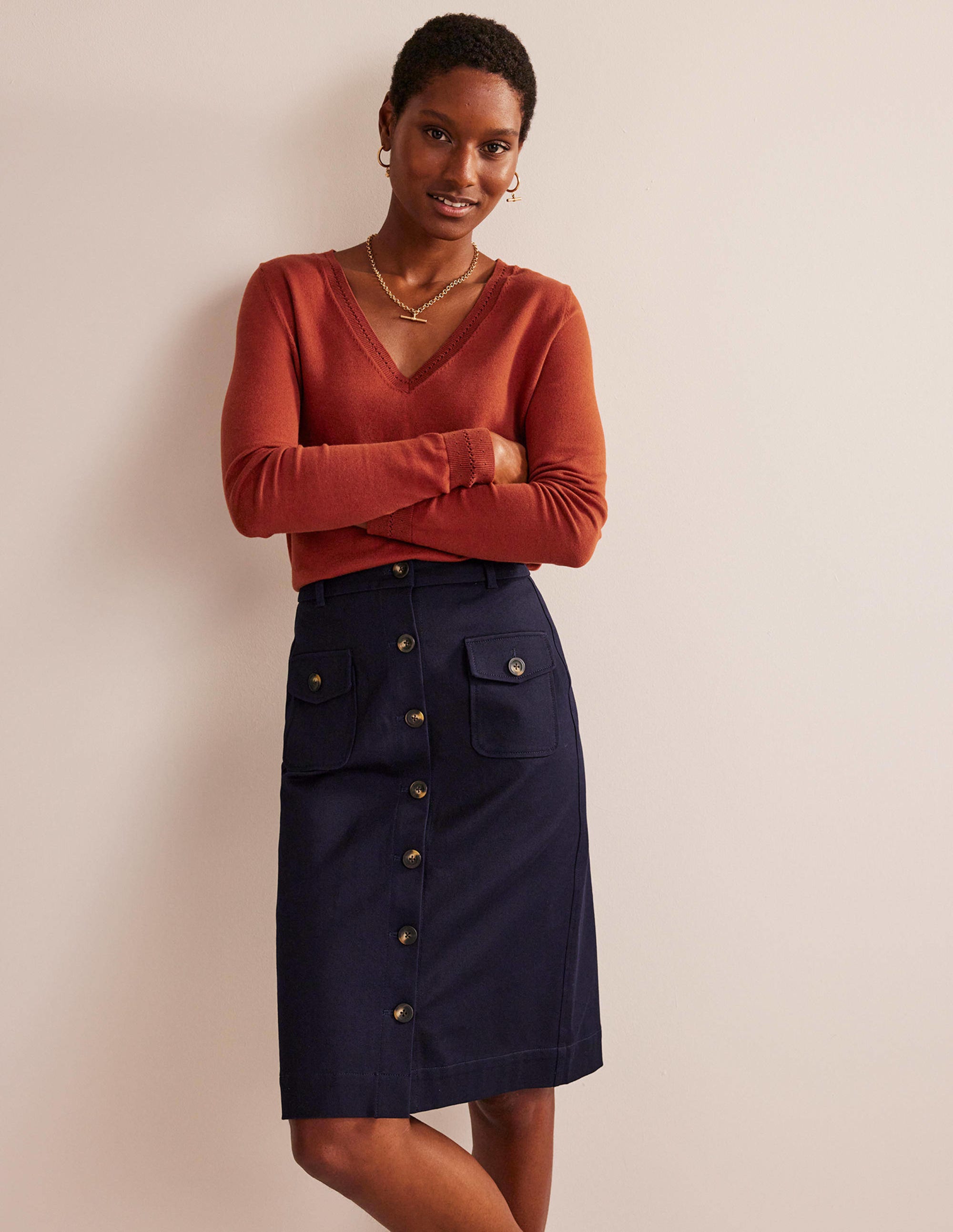 Catriona Pullover aus Baumwolle mit V-Ausschnitt-Kastanienbraun - Image 4