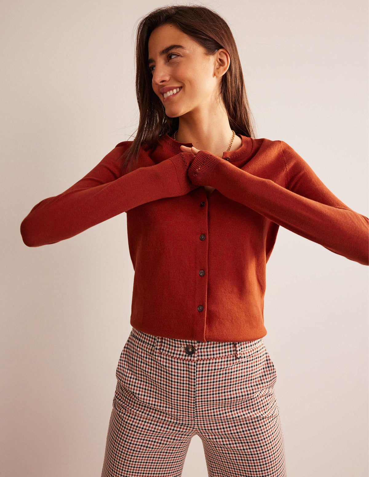 Cardigan Catriona en coton-Marron châtaigne - Image 1