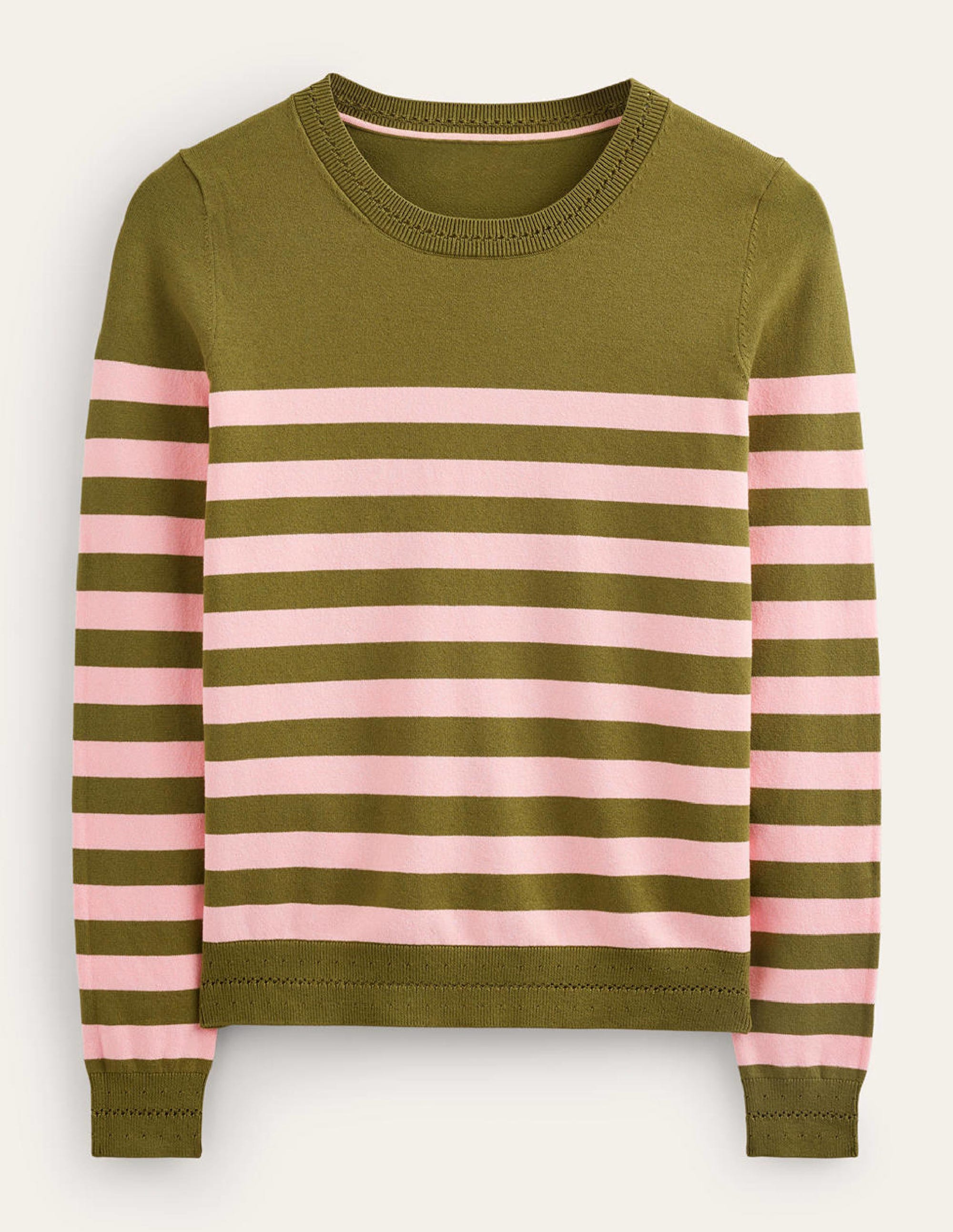 Catriona Pullover aus Baumwolle mit Rundhalsausschnitt-Kreiderosa und Olivgrün - Image 5