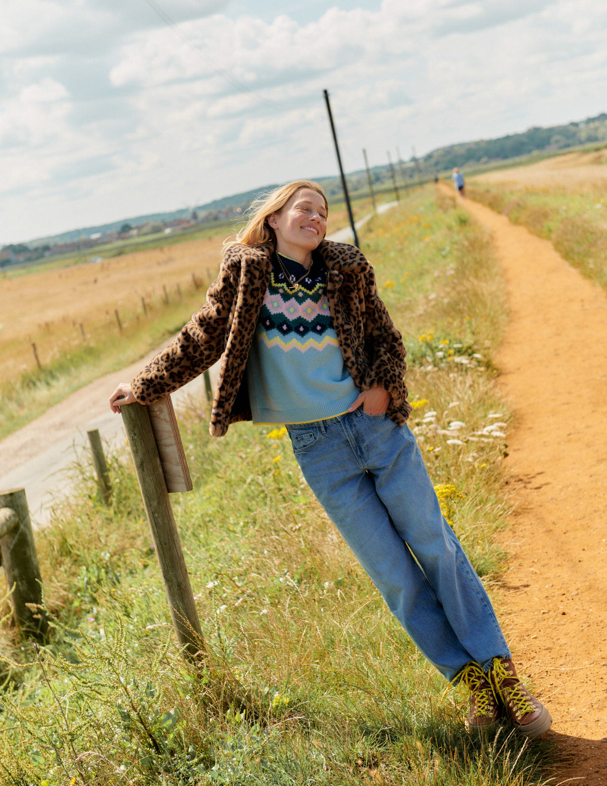 Edie Fair-Isle-Pullover-Blau Diamant Streifen - Image 8