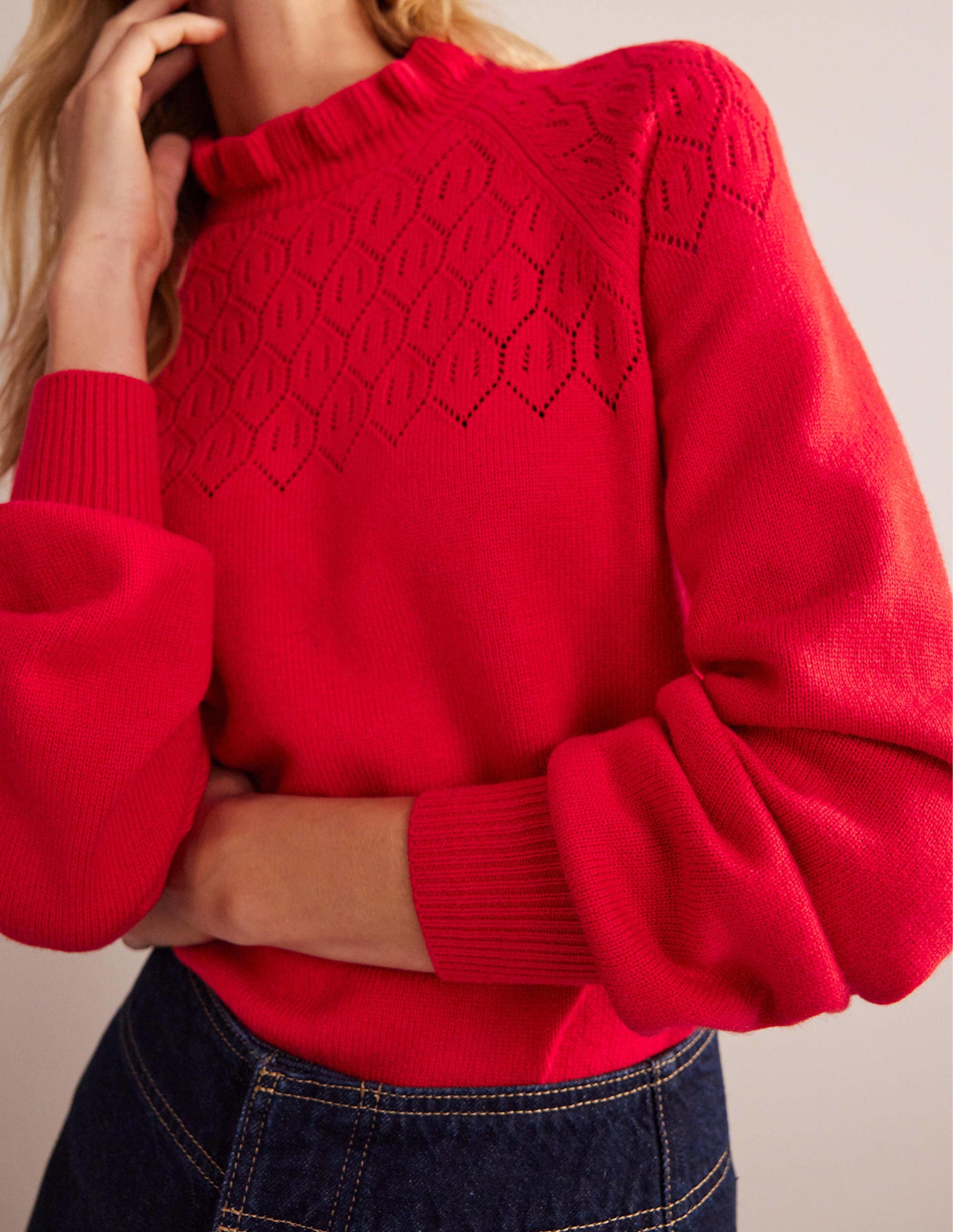 Pointelle Detailed Jumper-Hot Pepper-2