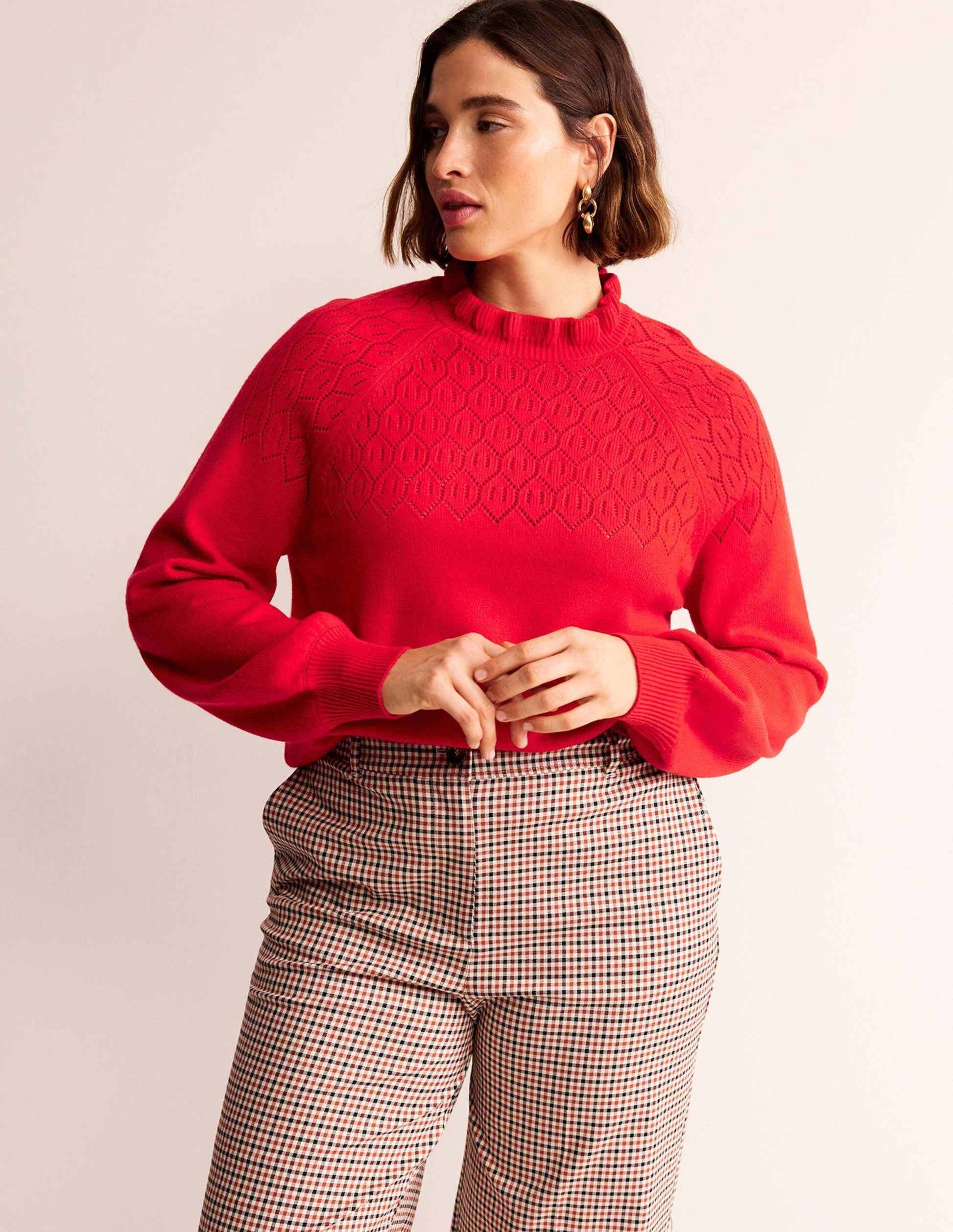 Pointelle Detailed Jumper-Hot Pepper-5