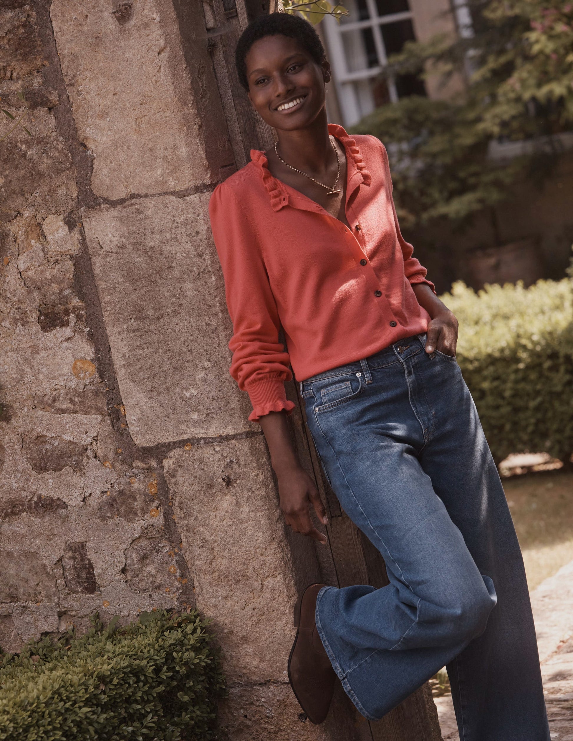 Ruffle-Neck Cardigan-Raspberry-5
