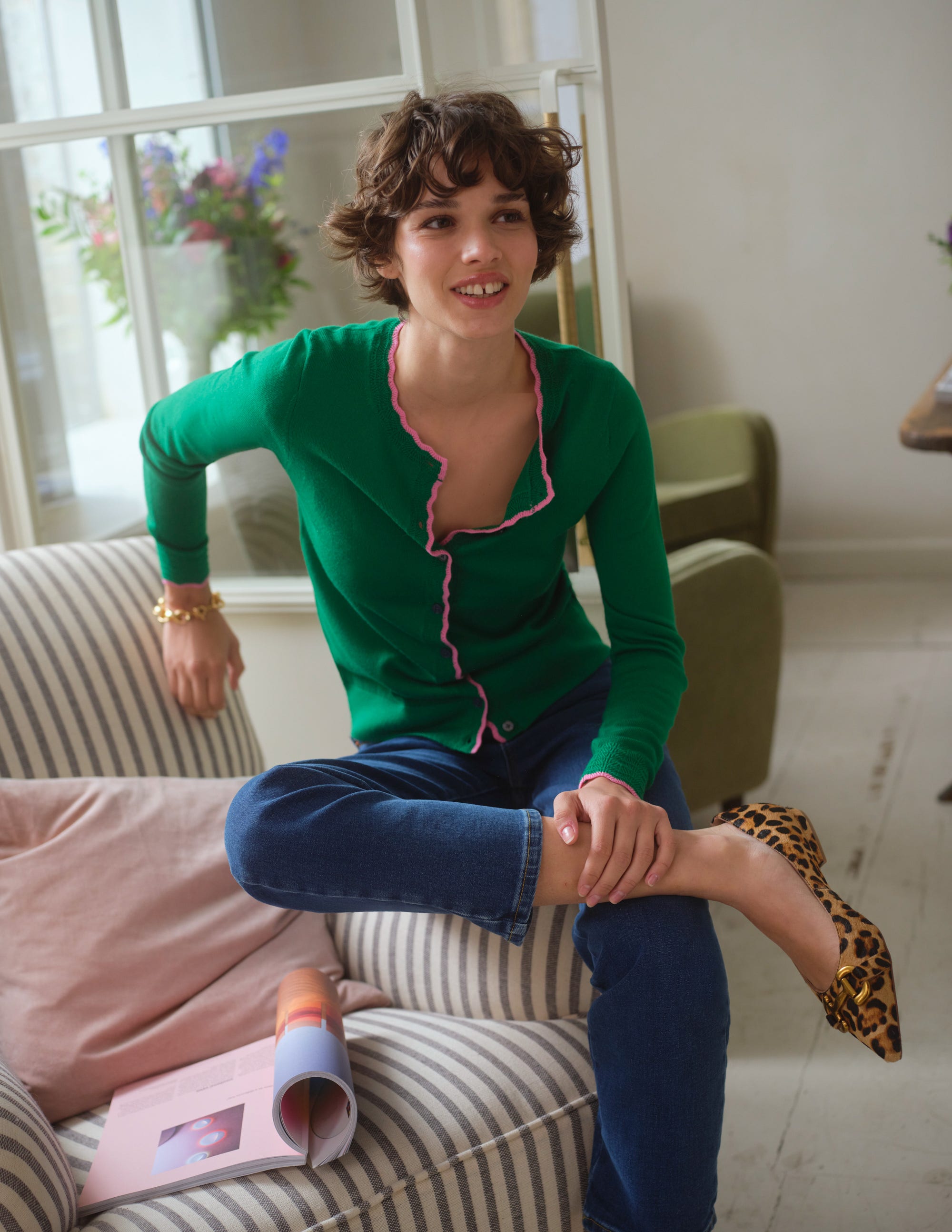 Merino-Strickjacke mit Muschelsaum-Wiesengrün - Image 5