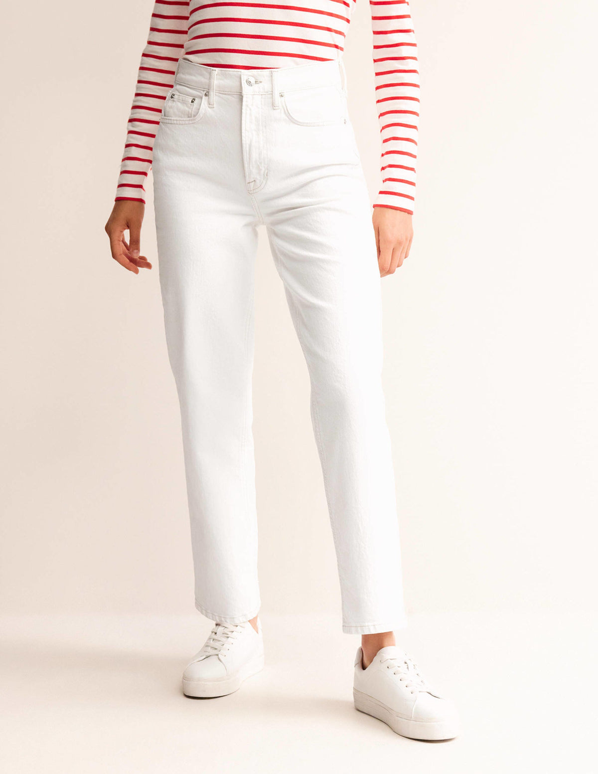 Hoch geschnittene Jeans mit klassisch geradem Bein-Weiß-4
