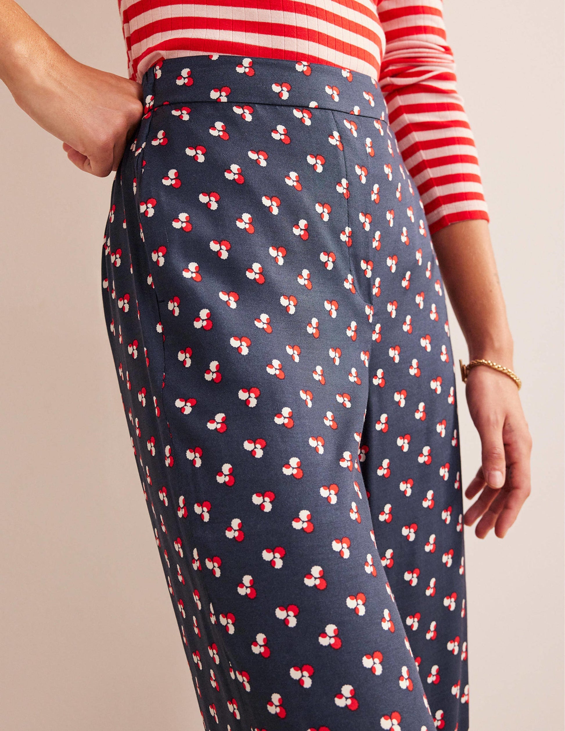 Printed Pull-On Trousers-French Navy, Falling Dot-2