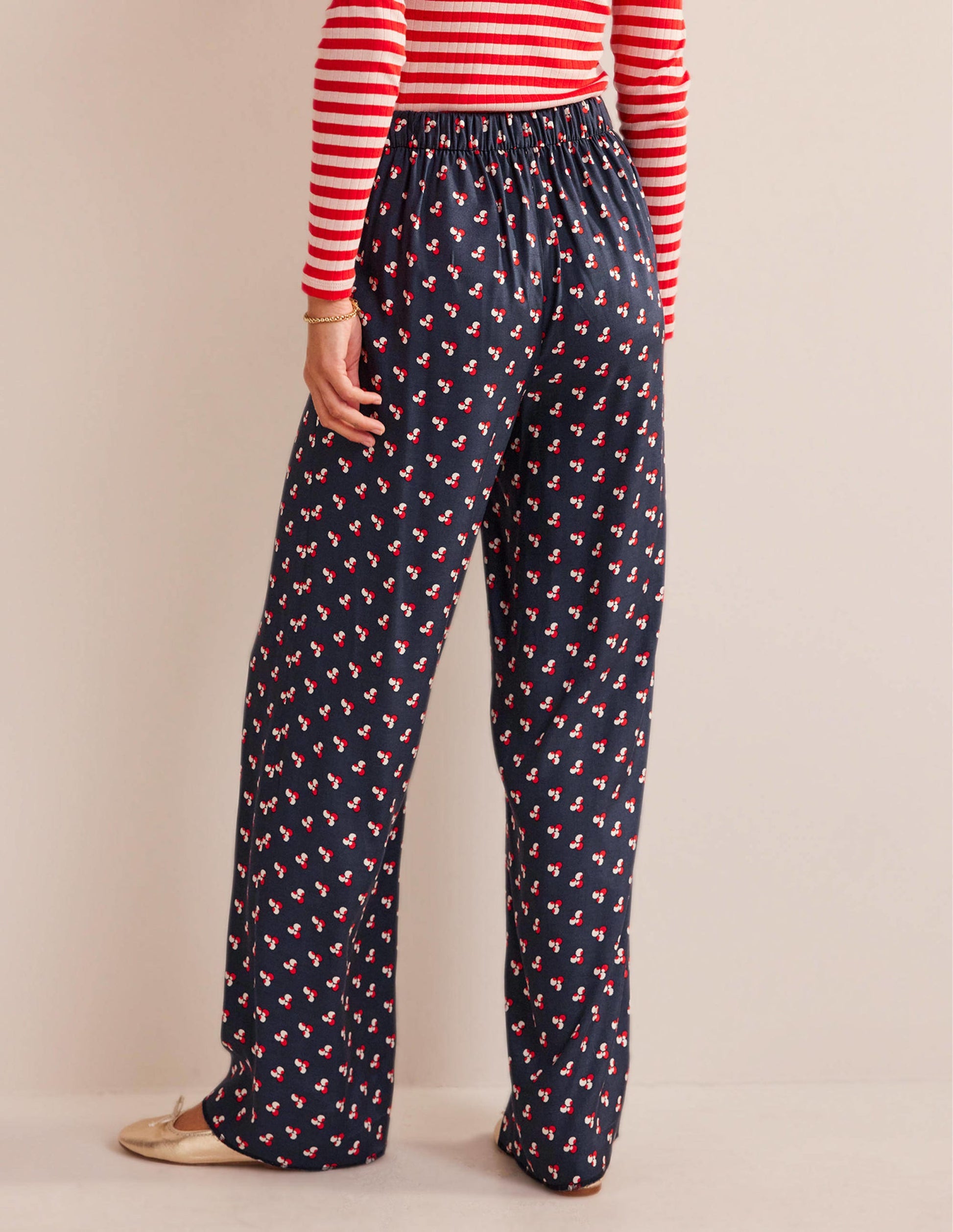 Printed Pull-On Trousers-French Navy, Falling Dot-3