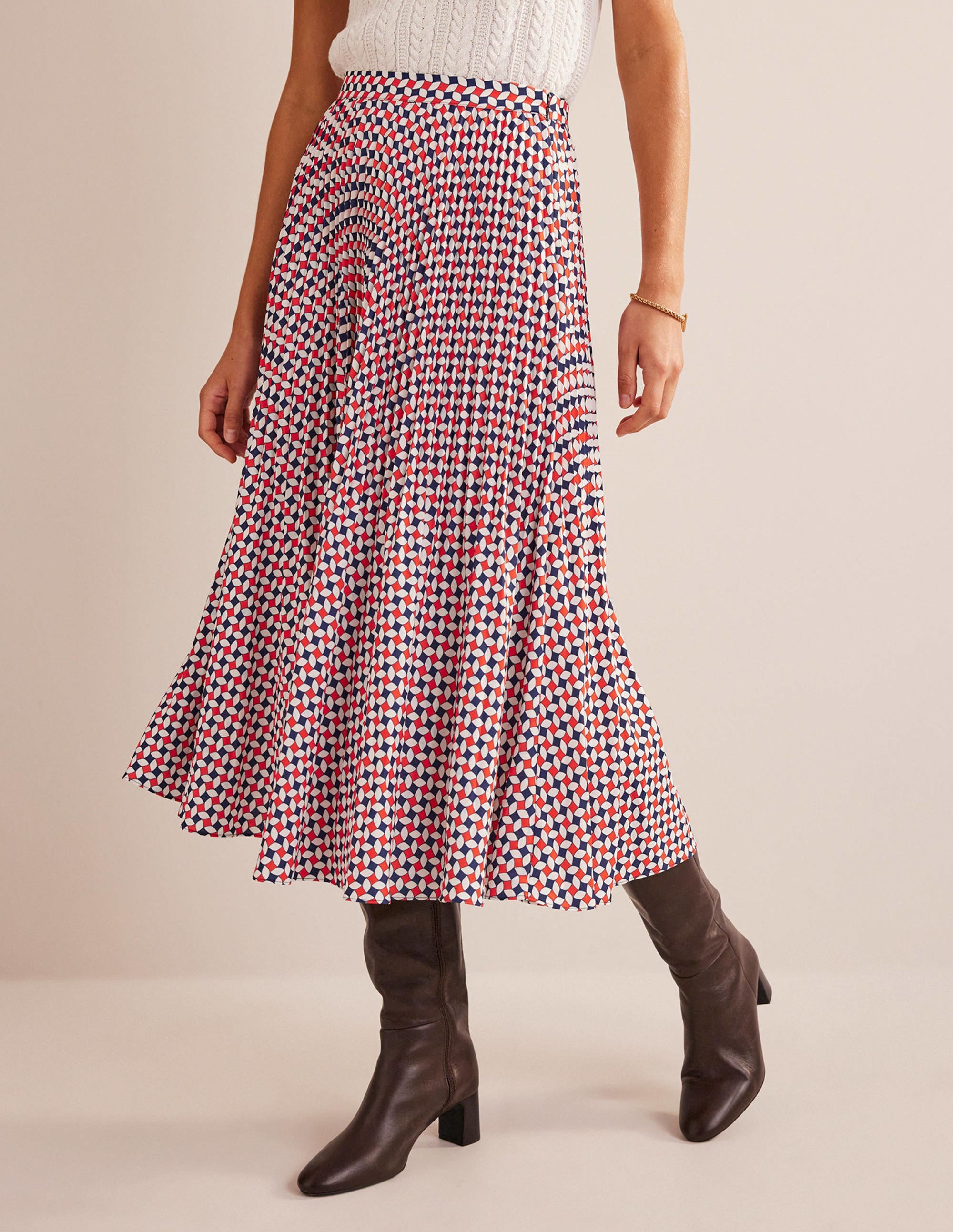 Jupe midi plissée-Orange fiesta, motif Diamond - Image 2