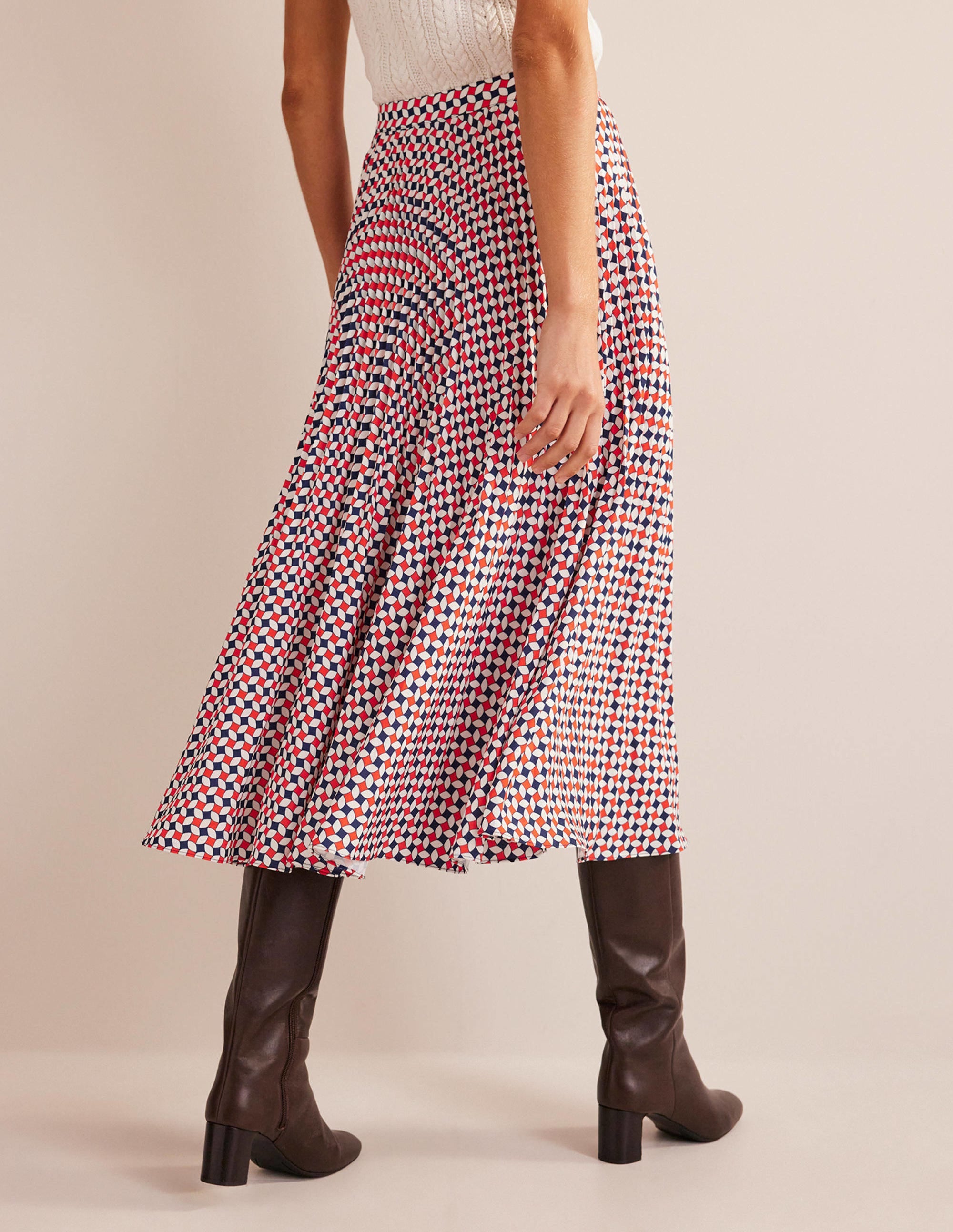 Jupe midi plissée-Orange fiesta, motif Diamond - Image 4