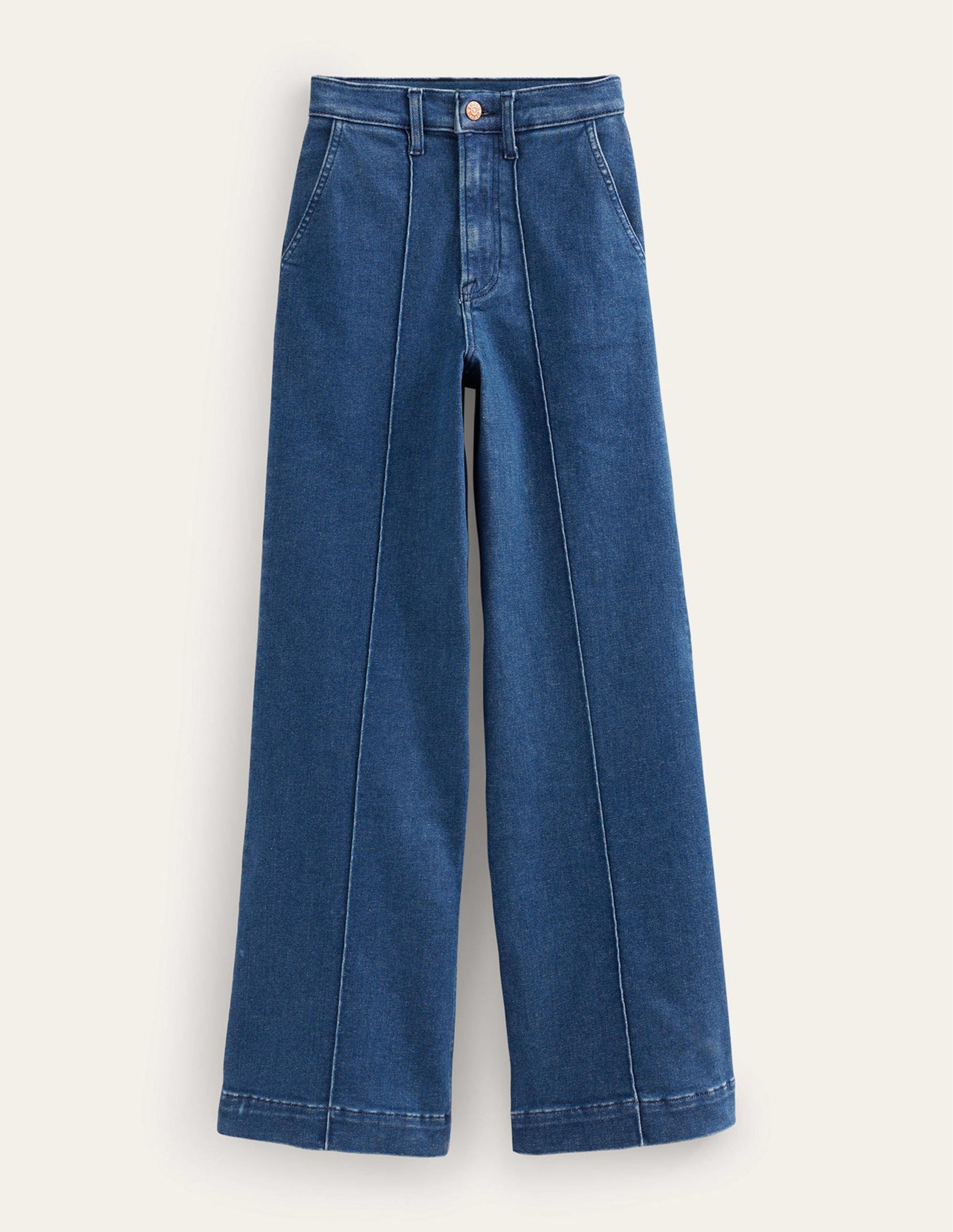 Jeans mit hohem Bund und weitem gesäumtem Bein-Vintage Blau-7
