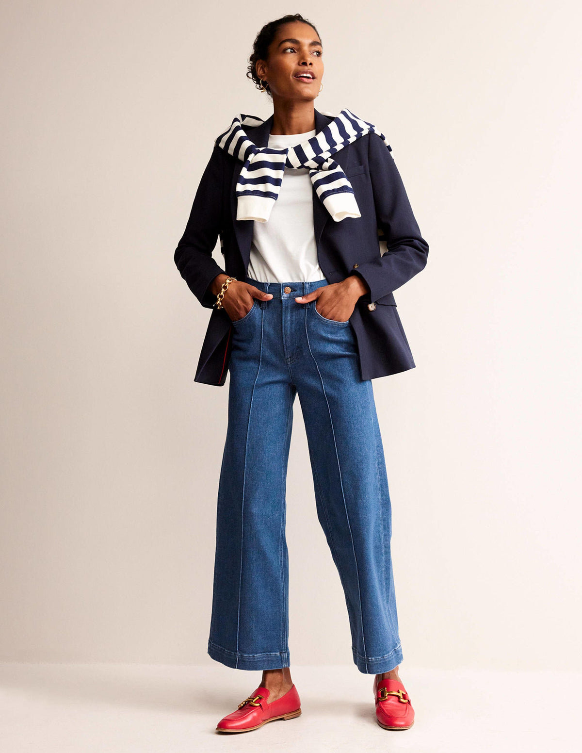 Jeans mit hohem Bund und weitem gesäumtem Bein-Vintage Blau - Image 1