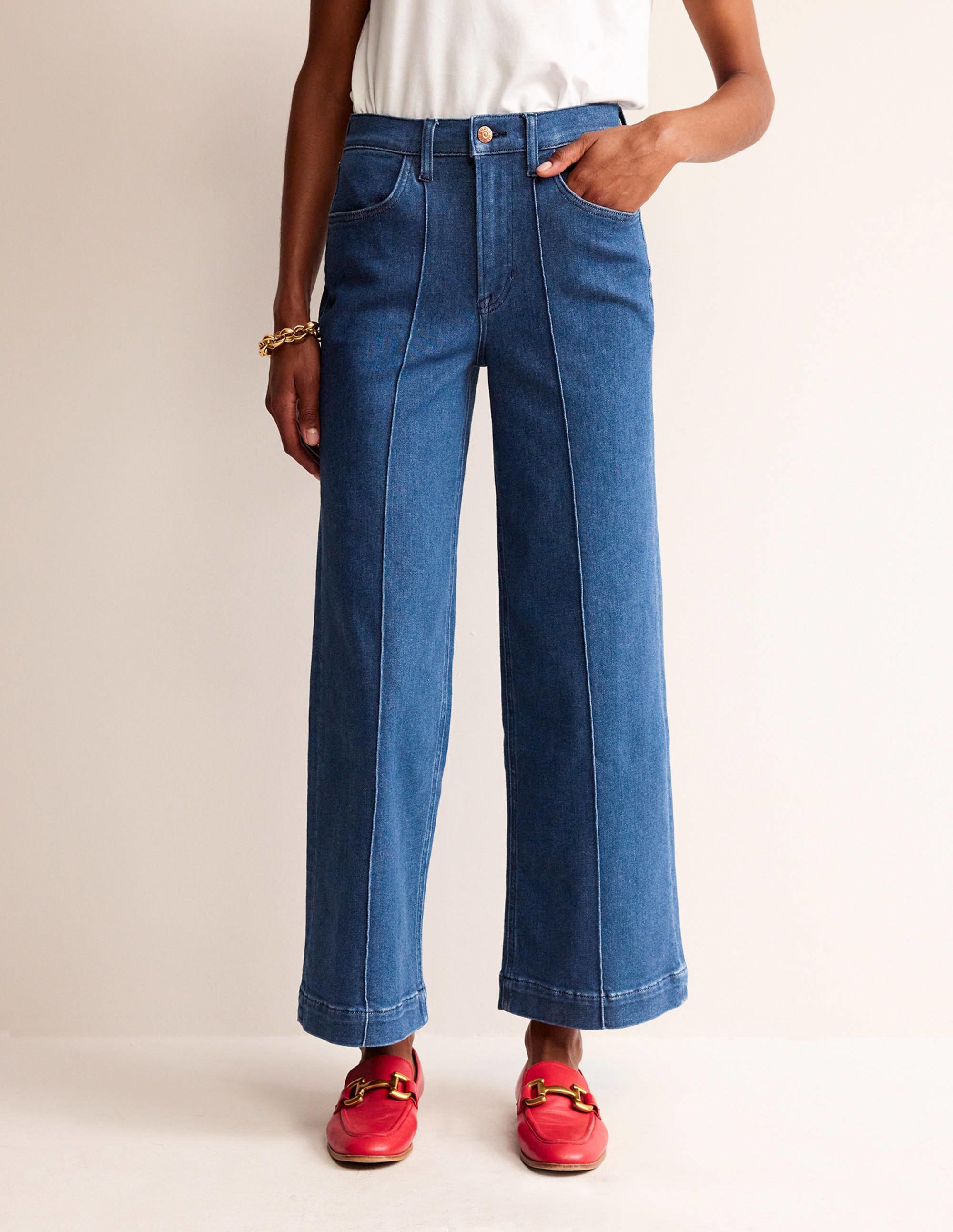 Jeans mit hohem Bund und weitem gesäumtem Bein-Vintage Blau - Image 4