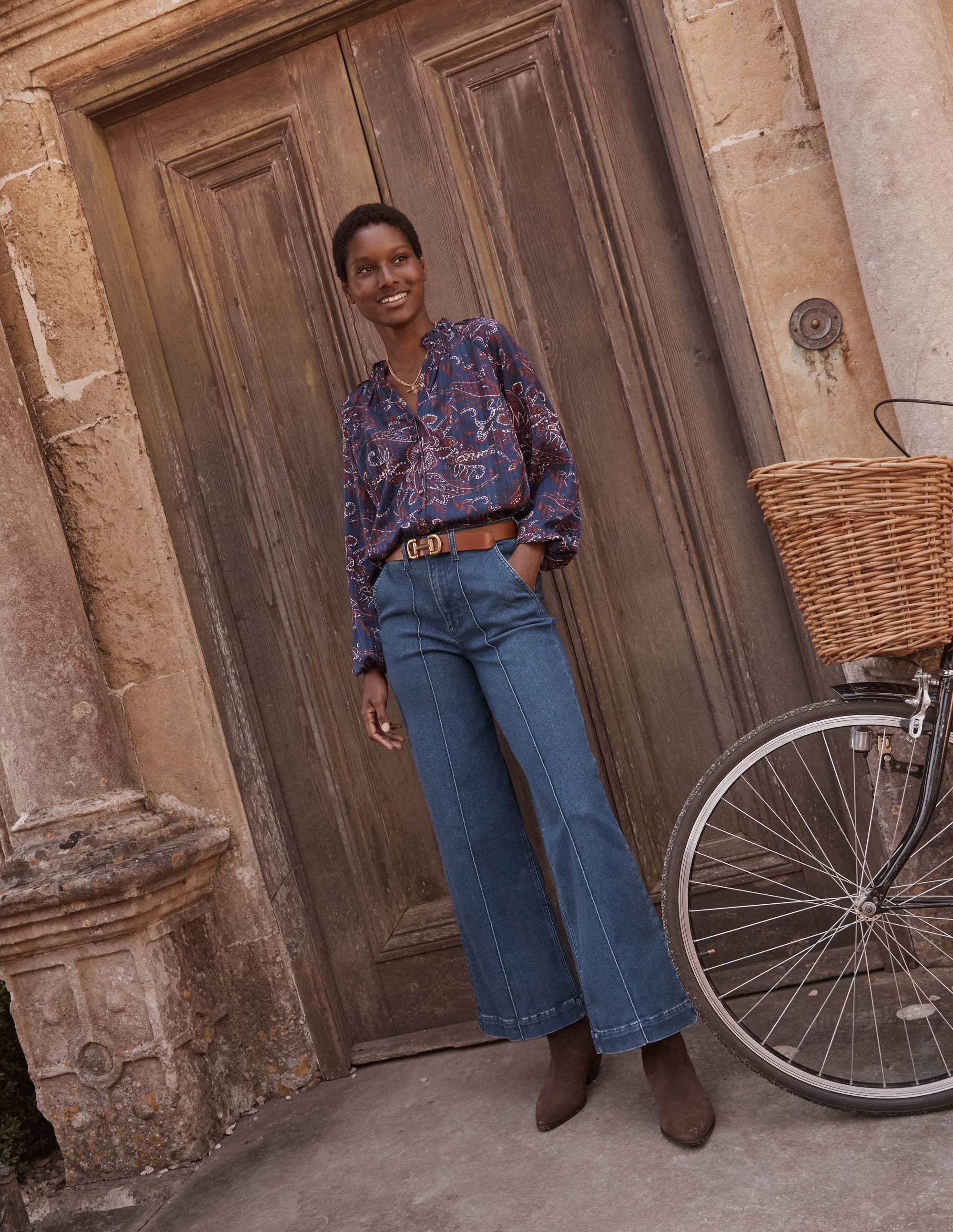 Jeans mit hohem Bund und weitem gesäumtem Bein-Vintage Blau - Image 6