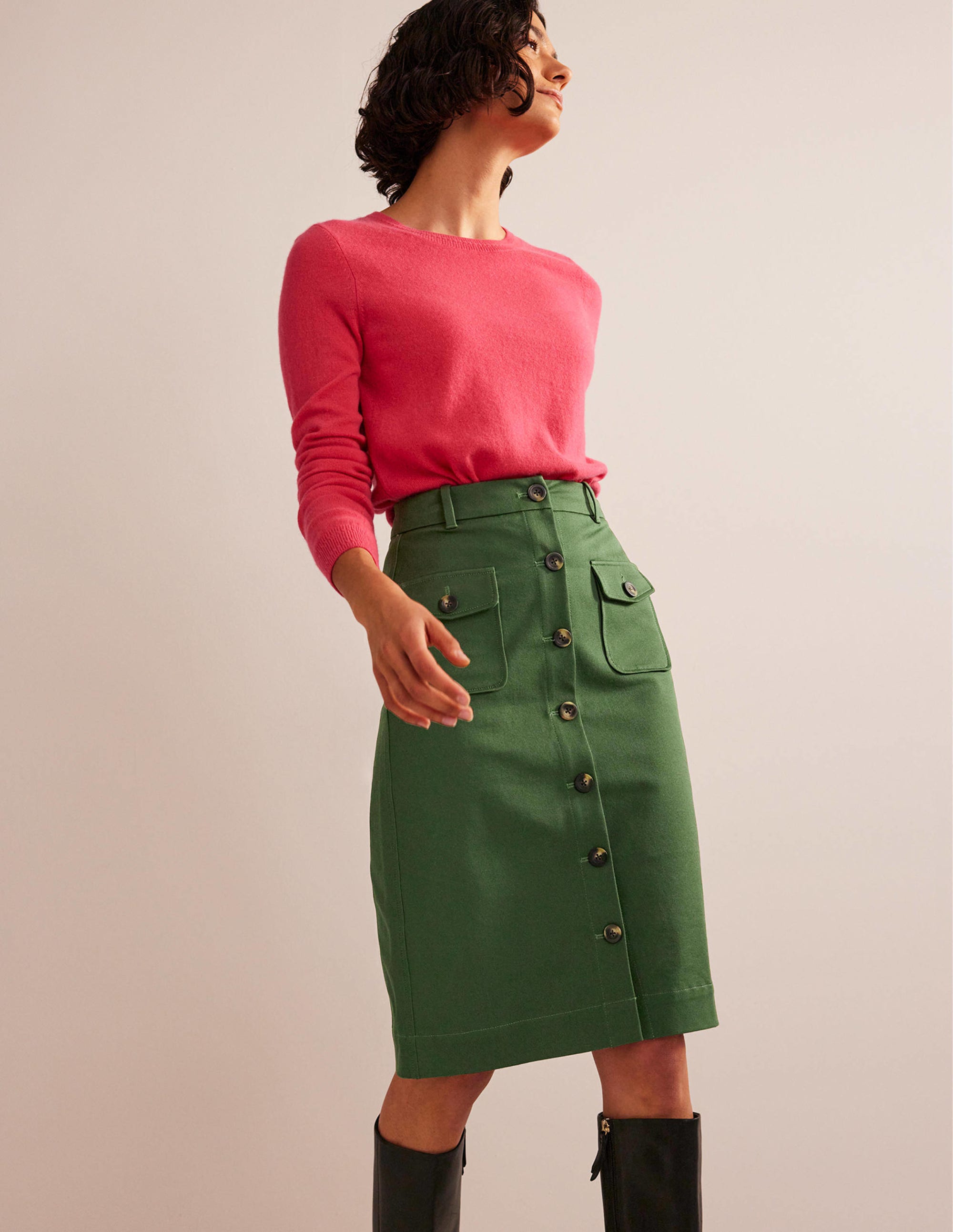 Midirock mit Taschen im Utility-Stil-Wintergrün - Image 1