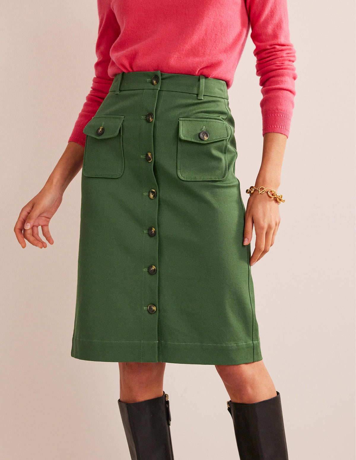 Midirock mit Taschen im Utility-Stil-Wintergrün - Image 4