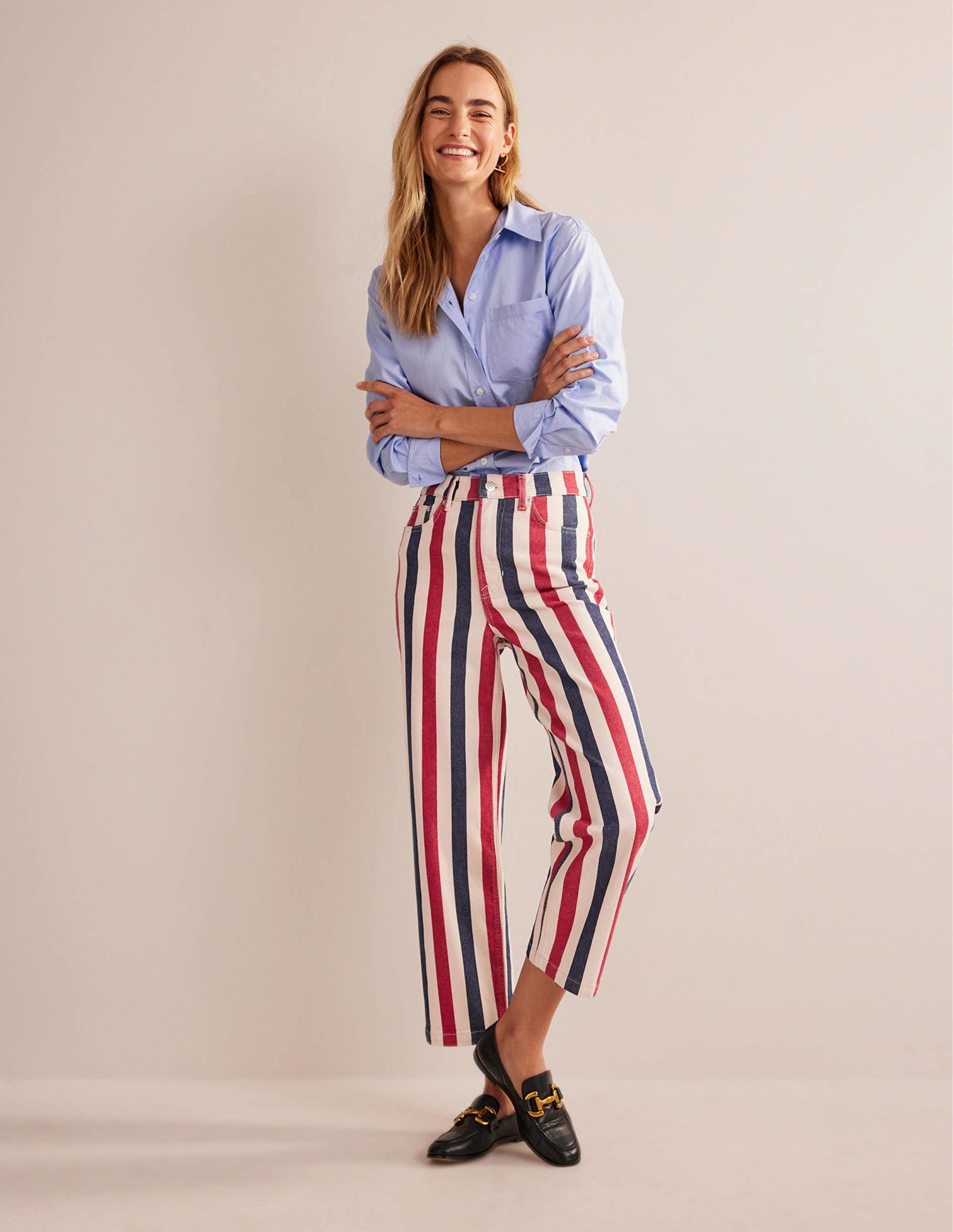 Gerade geschnittene Hose mit Streifen-Rot/Blau Gestreift - Image 1