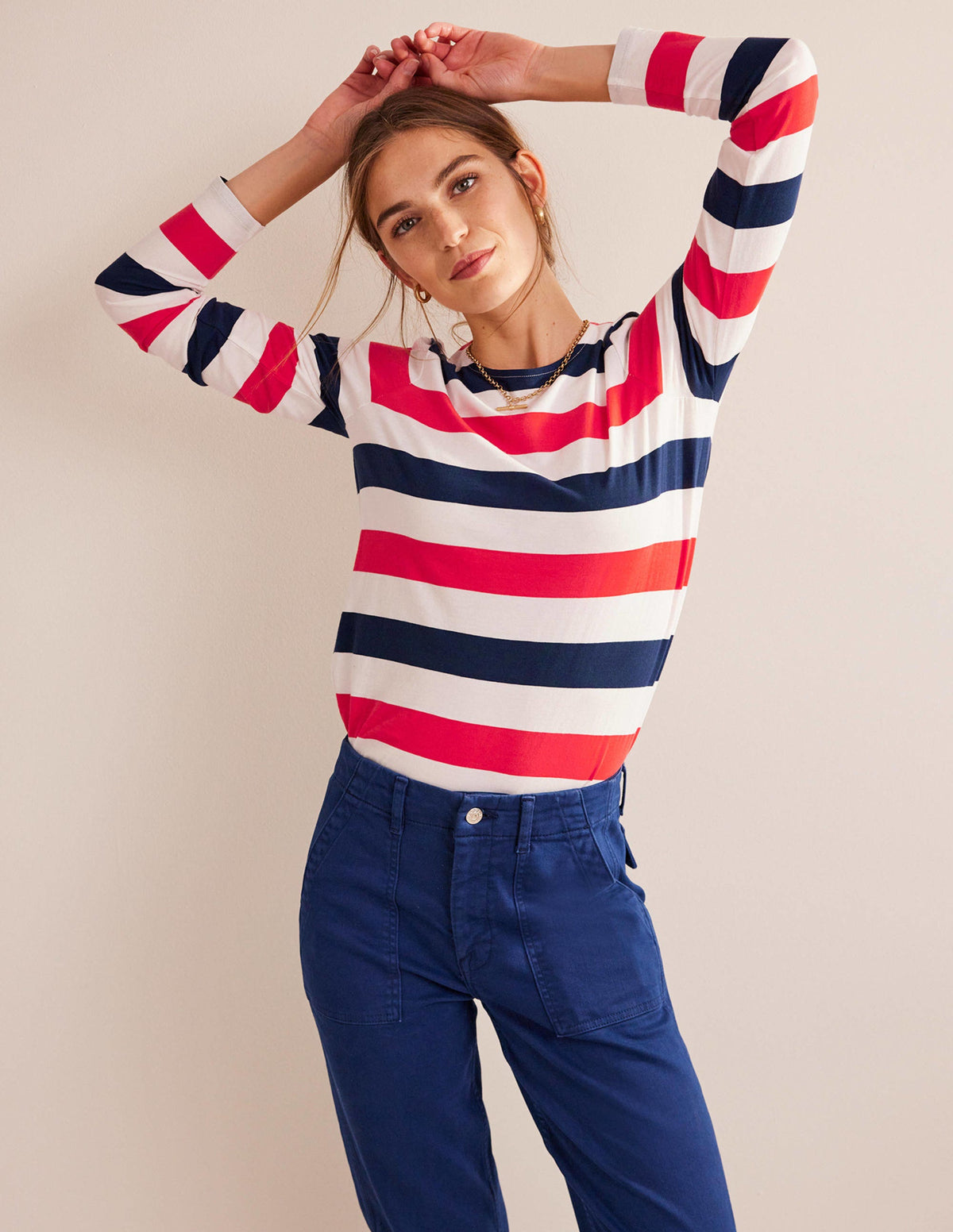 Bea Breton-Shirt mit langen Ärmeln-Kirschrot und Marineblau - Image 1