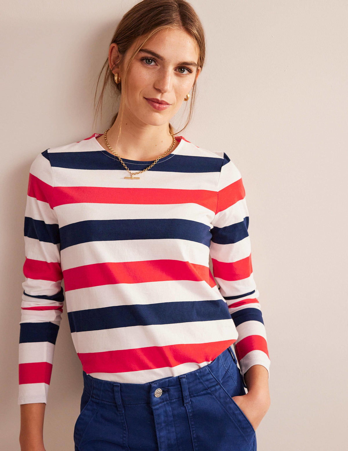 Bea Breton-Shirt mit langen Ärmeln-Kirschrot und Marineblau - Image 4