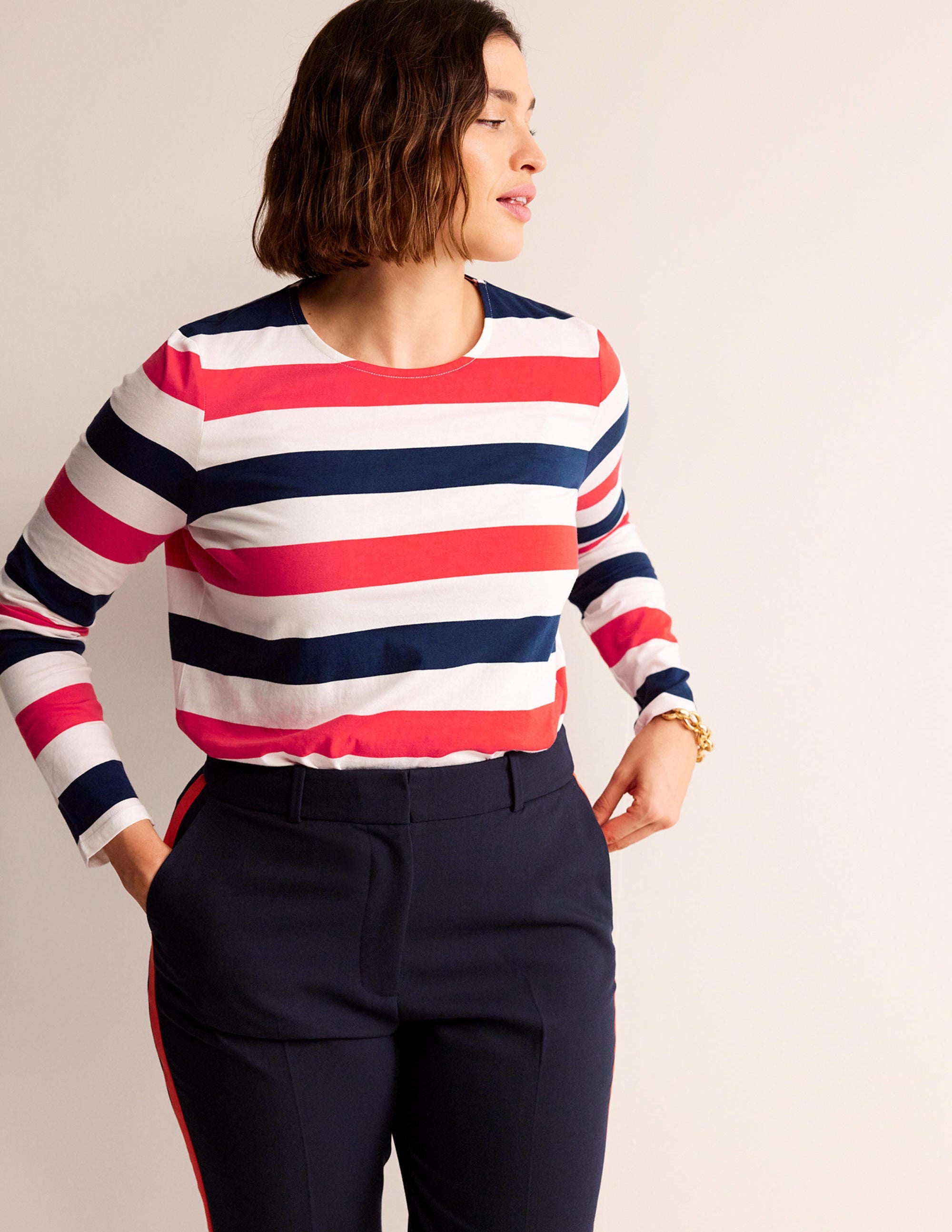 Bea Breton-Shirt mit langen Ärmeln-Kirschrot und Marineblau - Image 5