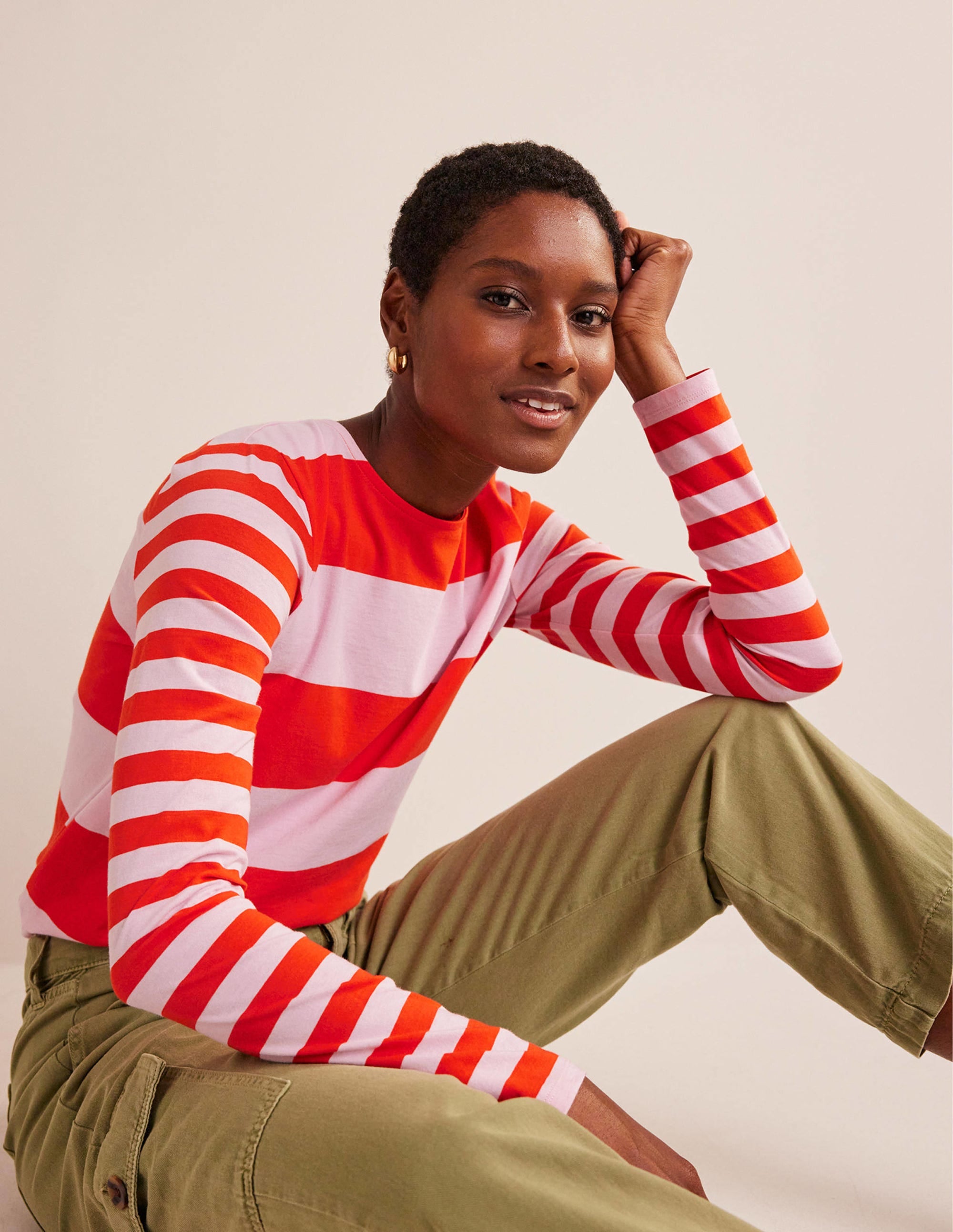 Bea Breton-Shirt mit langen Ärmeln-Orchideenrosa und Fiesta - Image 1