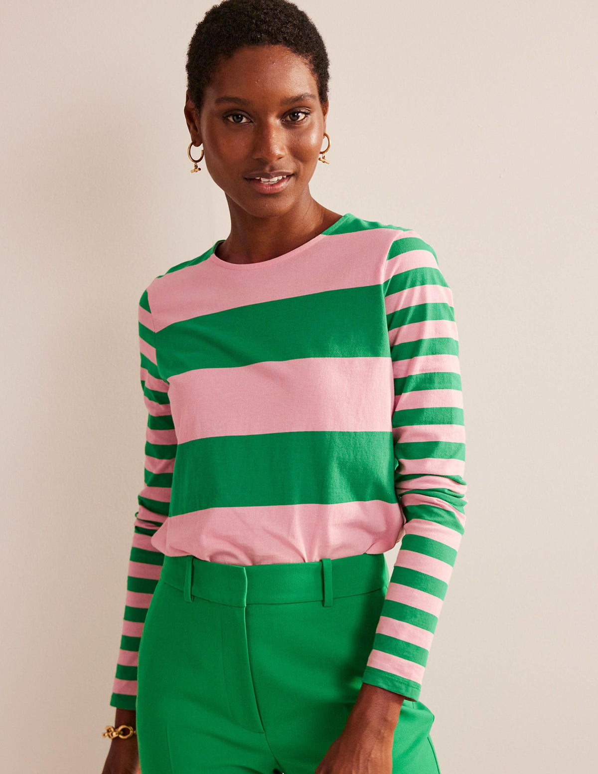 Bea Breton-Shirt mit langen Ärmeln-Rosa, Grün-1