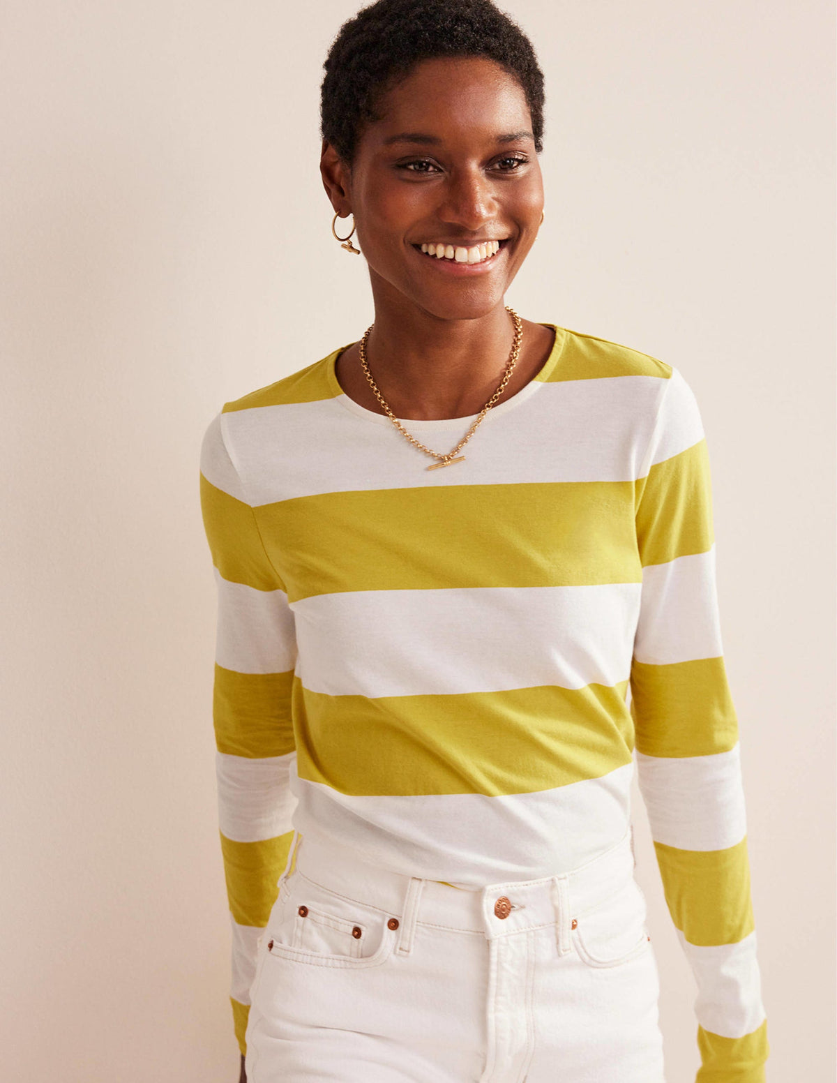 Bea Breton-Shirt mit langen Ärmeln-Naturweiß, Gelb-1