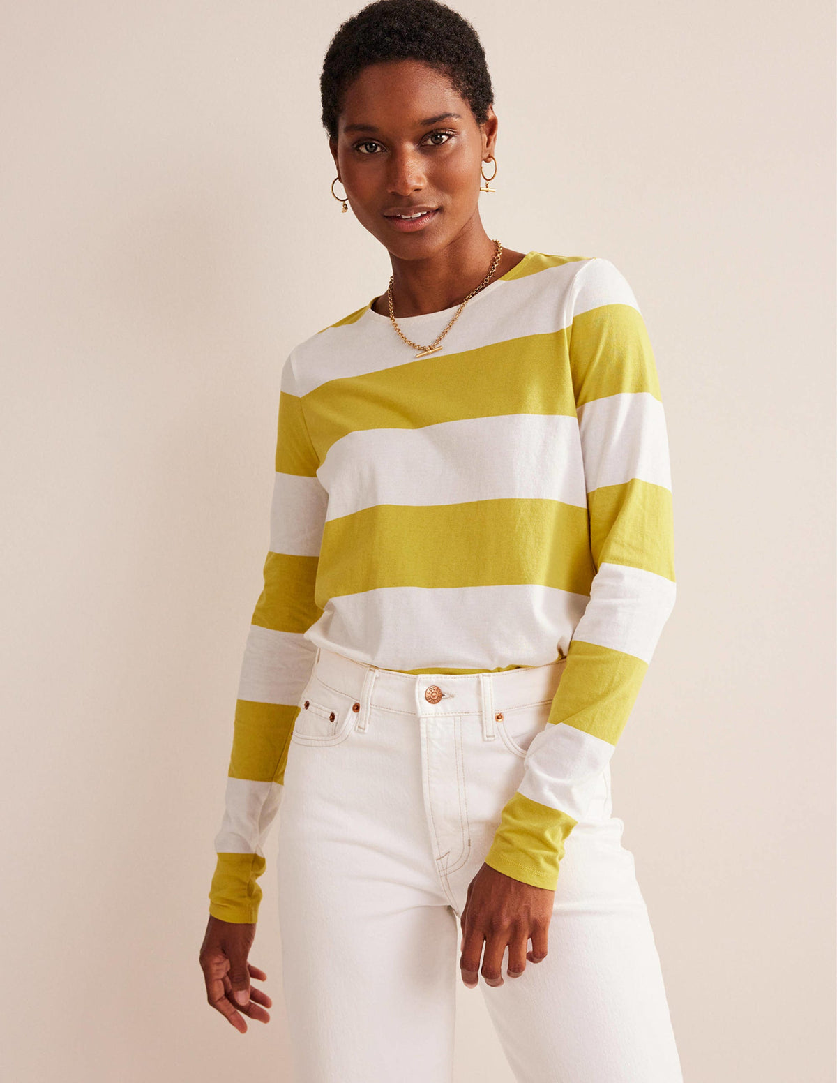 Bea Breton-Shirt mit langen Ärmeln-Naturweiß, Gelb - Image 4