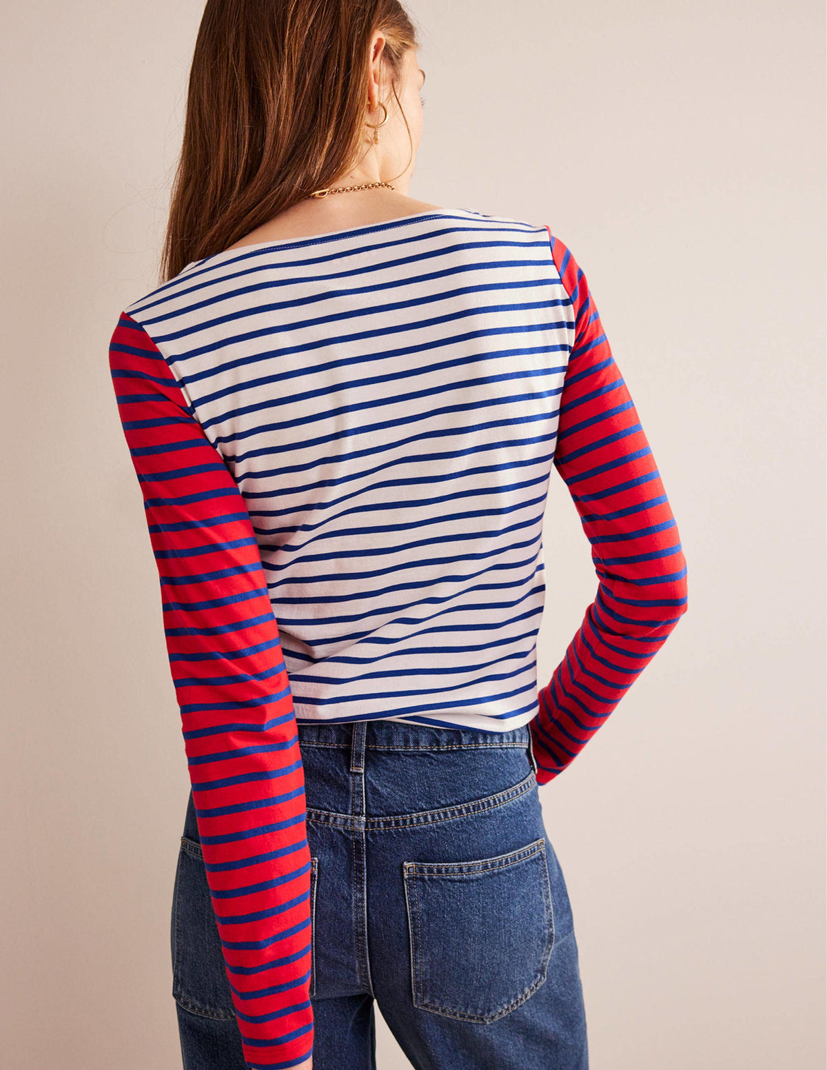 Ella Breton-Shirt mit langen Ärmeln-Naturweiß, Kobaltblau, Pepperoni - Image 4