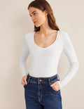 Double Layer Scoop Neck Top-White