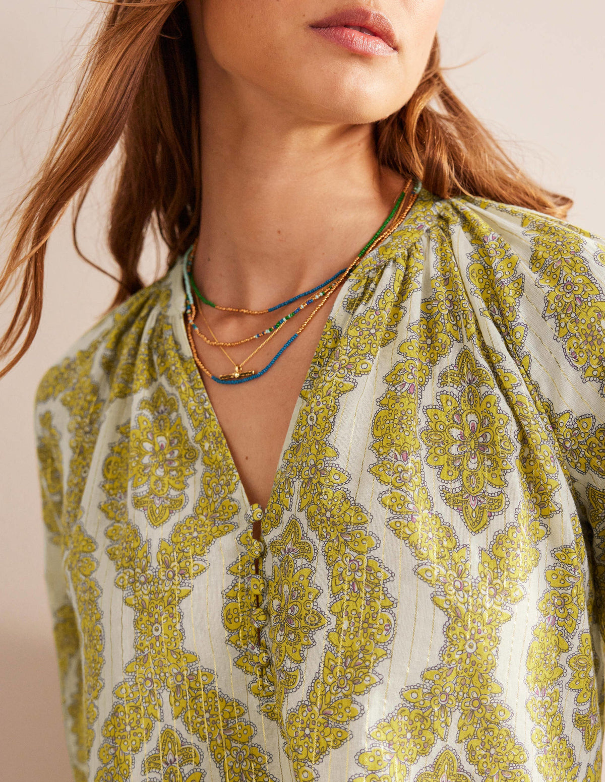 Printed Notch-Neck Sparkle Top-Pineapple, Botanic Wreath-2
