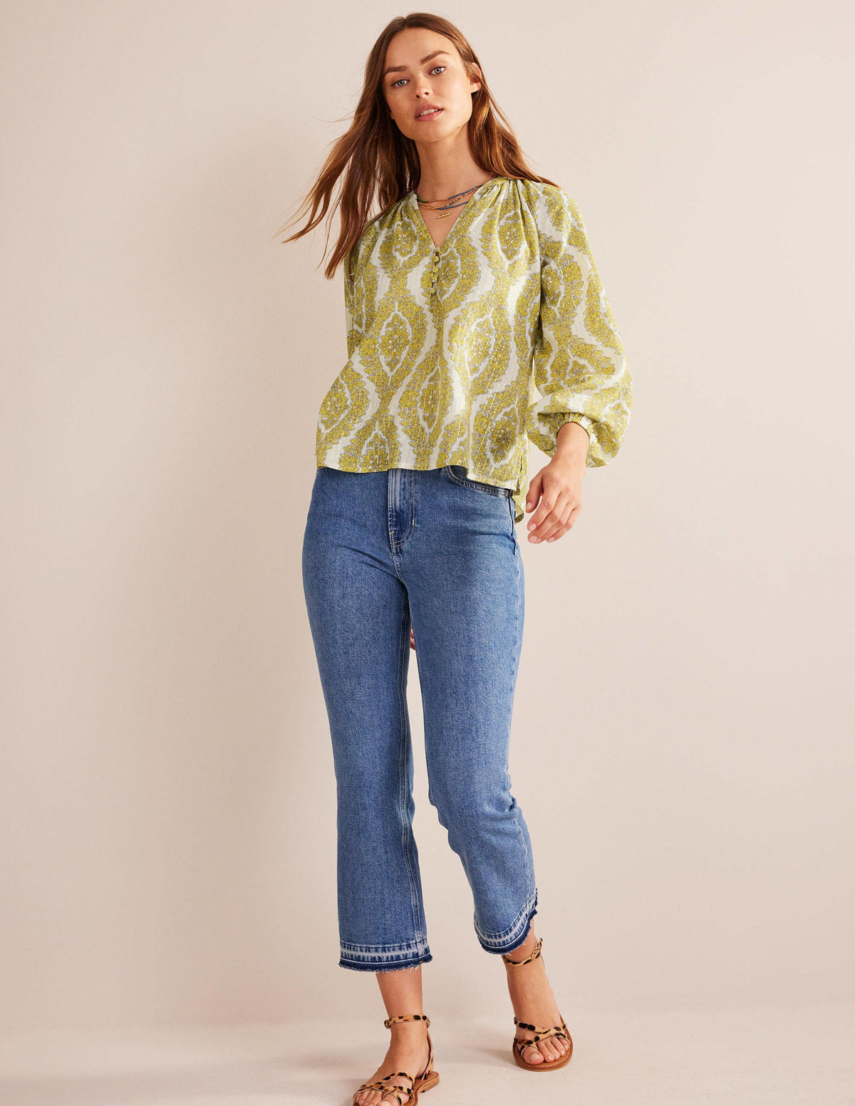 Printed Notch-Neck Sparkle Top-Pineapple, Botanic Wreath - Image 4