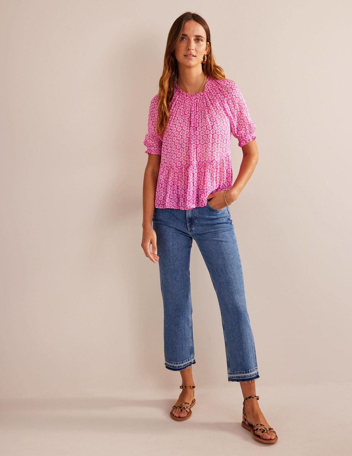 Gerafftes Georgette-Oberteil mit Glitzer-Phlox-Rosa, Sunrise Pop-5