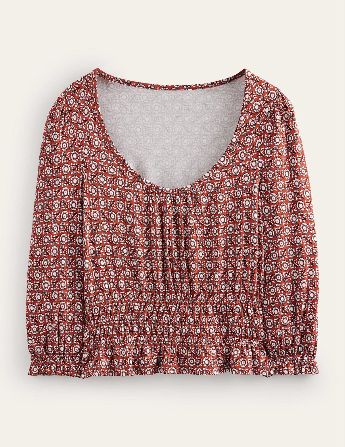 Top en jersey à basques et smocks-Tomate, motif Sunflower Spring - Image 5
