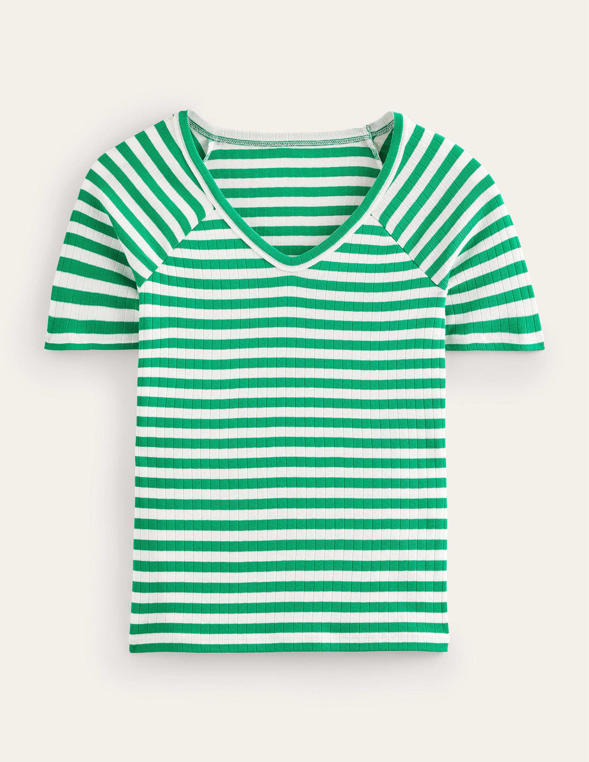 Ada Gestreiftes T-Shirt mit Rippstruktur-Wiesengrün, Naturweiß Gestreift-5