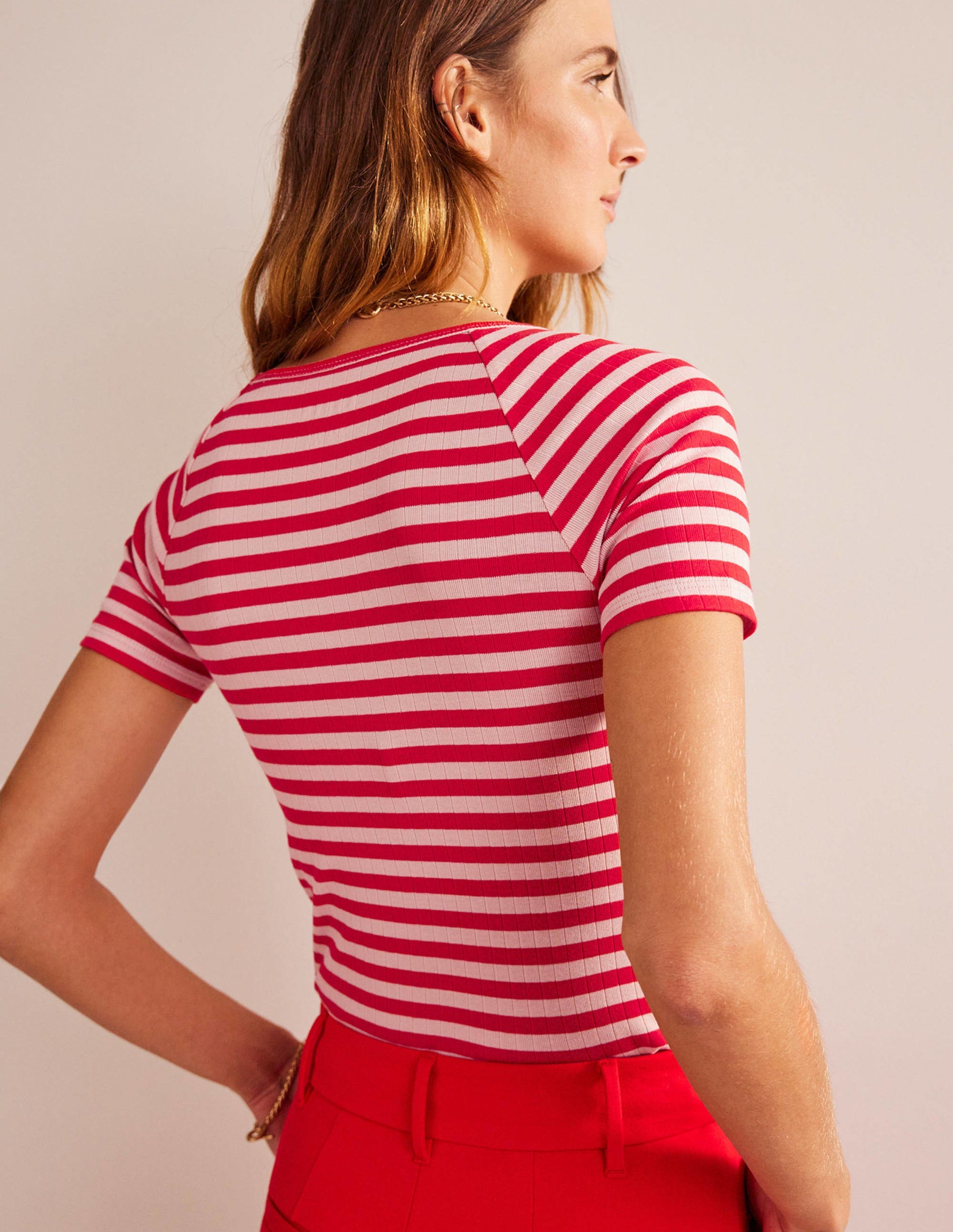 Ada Gestreiftes T-Shirt mit Rippstruktur-Pfirsichhaut, Pepperoni Gestreift-3