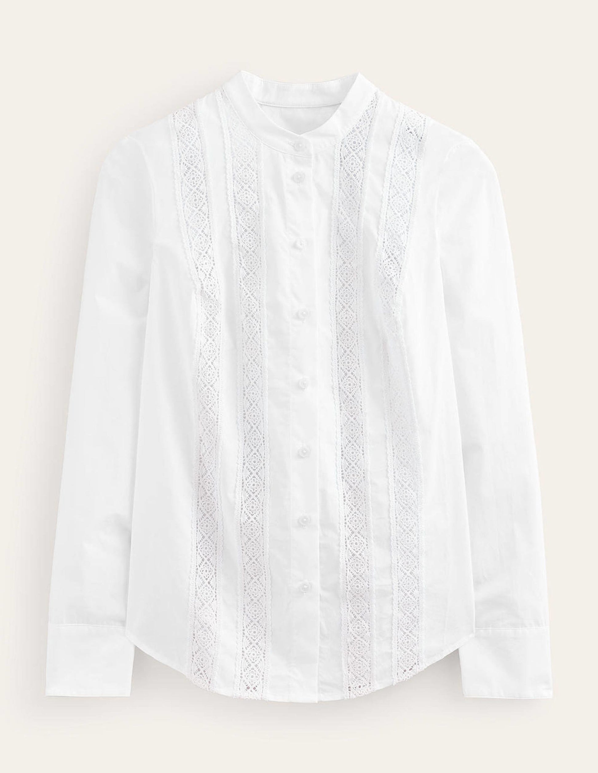 Chemise en popeline avec empiècement en dentelle-Blanc-5