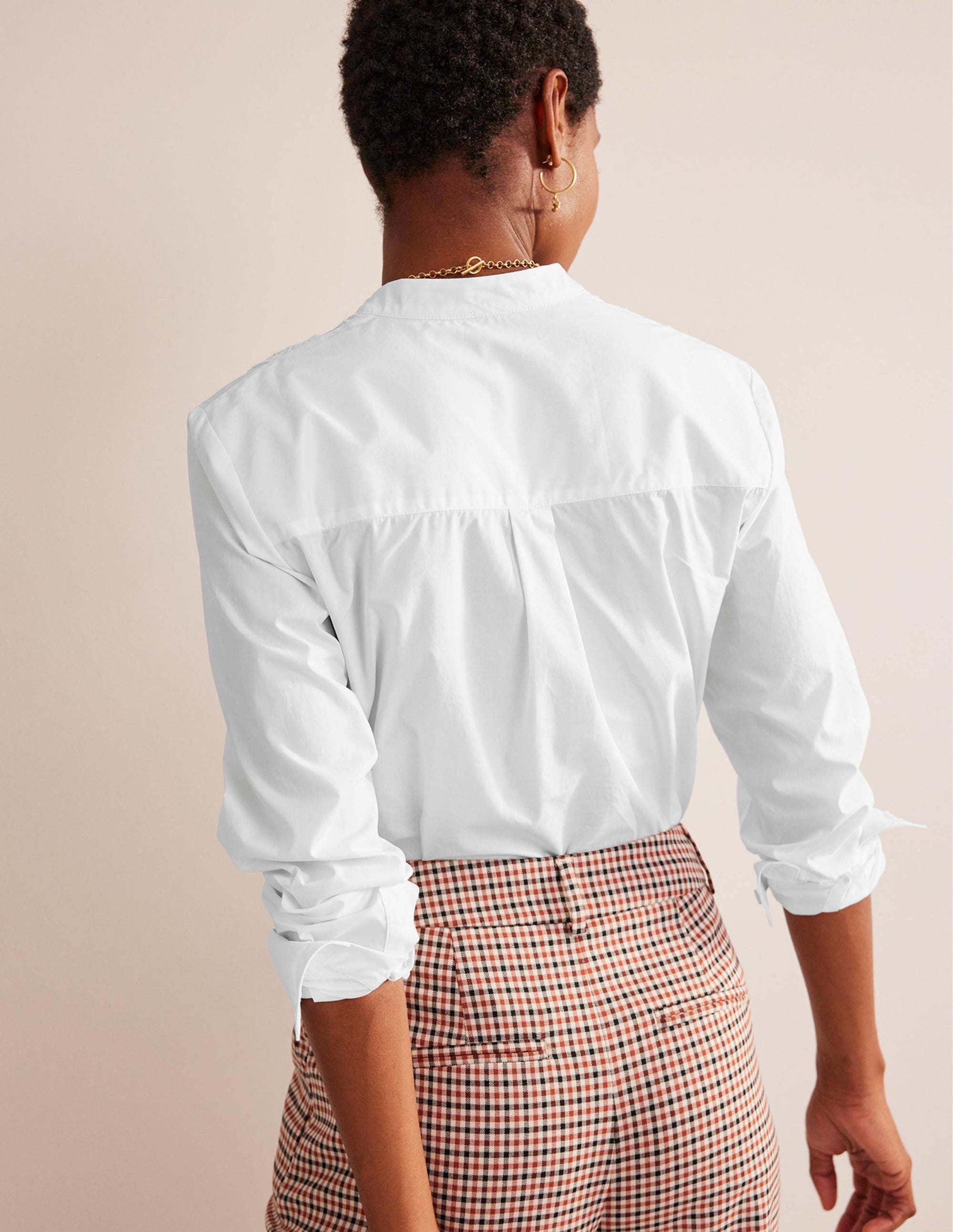 Chemise en popeline avec empiècement en dentelle-Blanc - Image 3